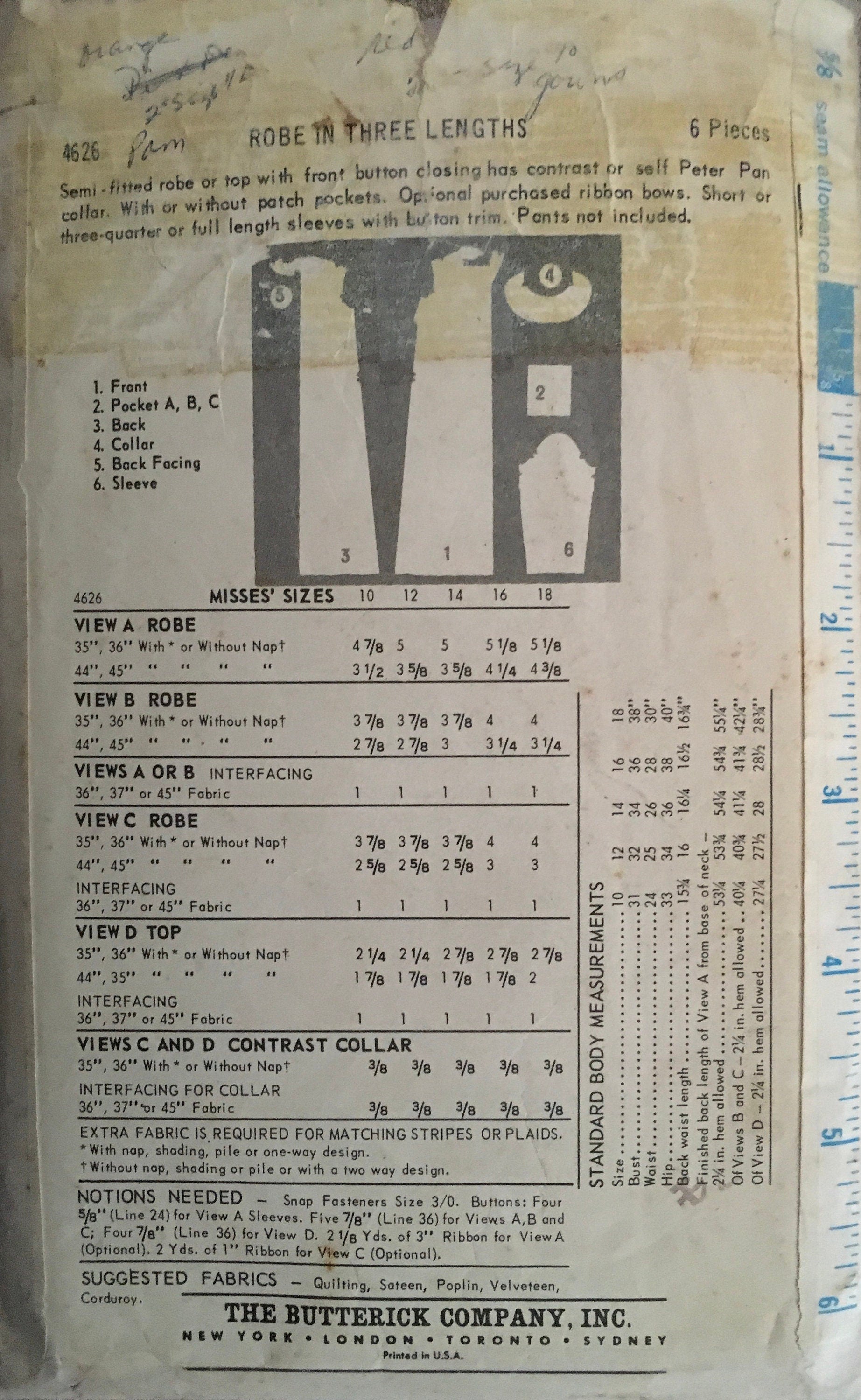 Butterick 4626 Sewing Pattern (Vintage) CUT