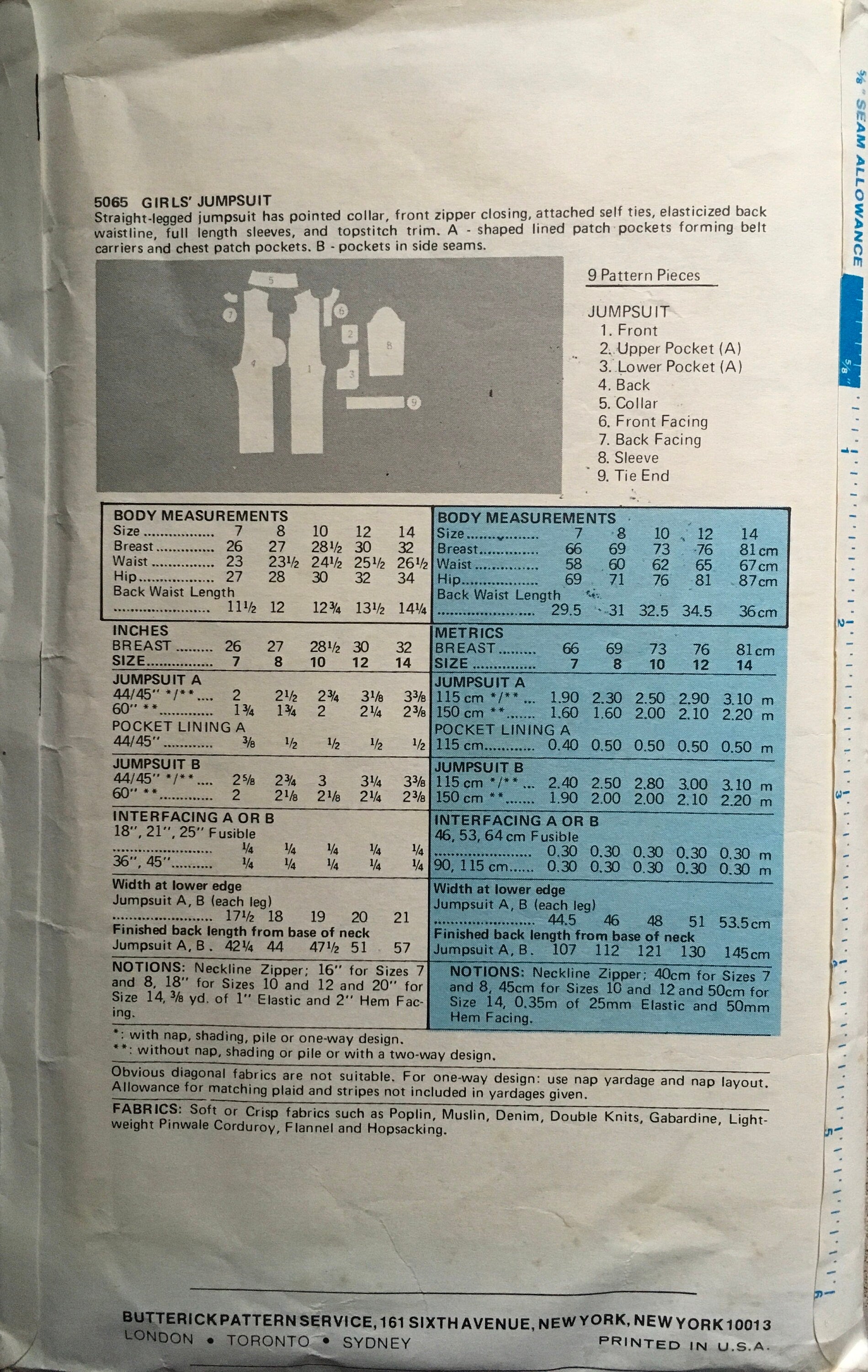 Butterick 5065 Sewing Pattern (Vintage) CUT