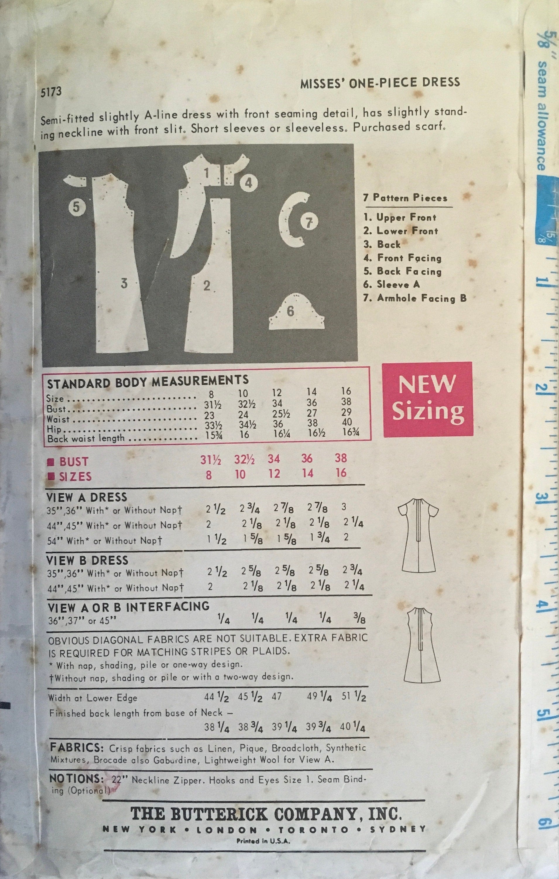 Butterick 5173 Sewing Pattern (Vintage) CUT
