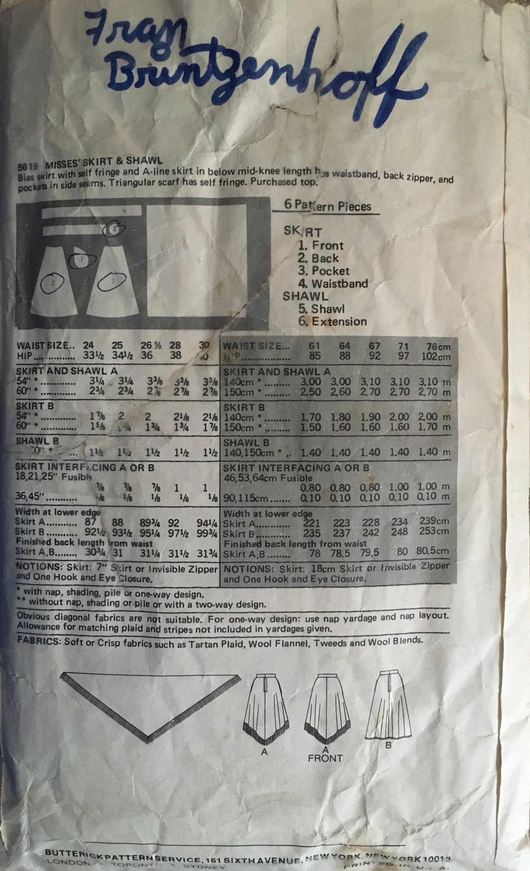 Butterick 5619 Sewing Pattern (Vintage) CUT