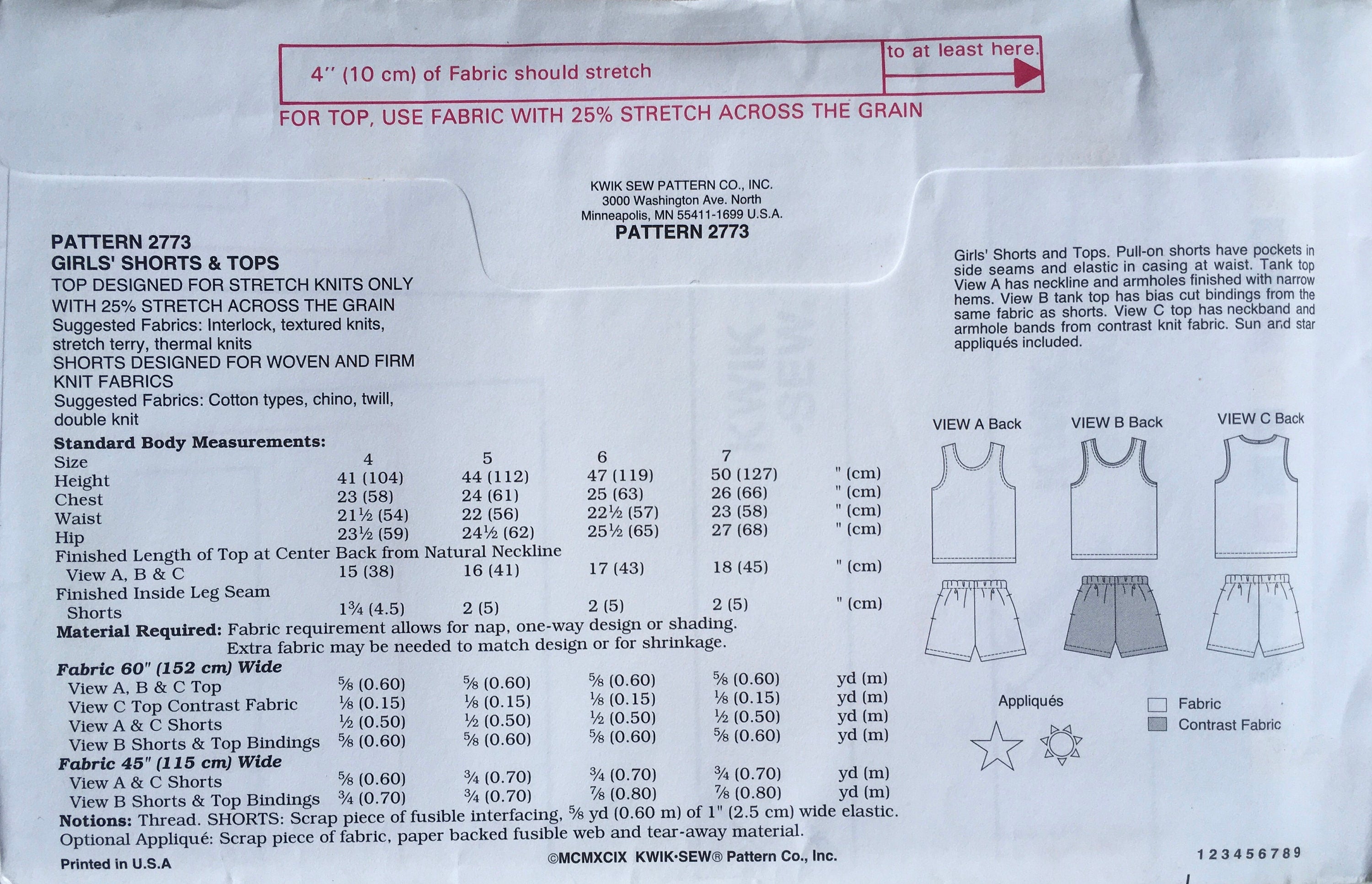 Kwik Sew 2773/2774 Sewing Pattern (Vintage) UNCUT