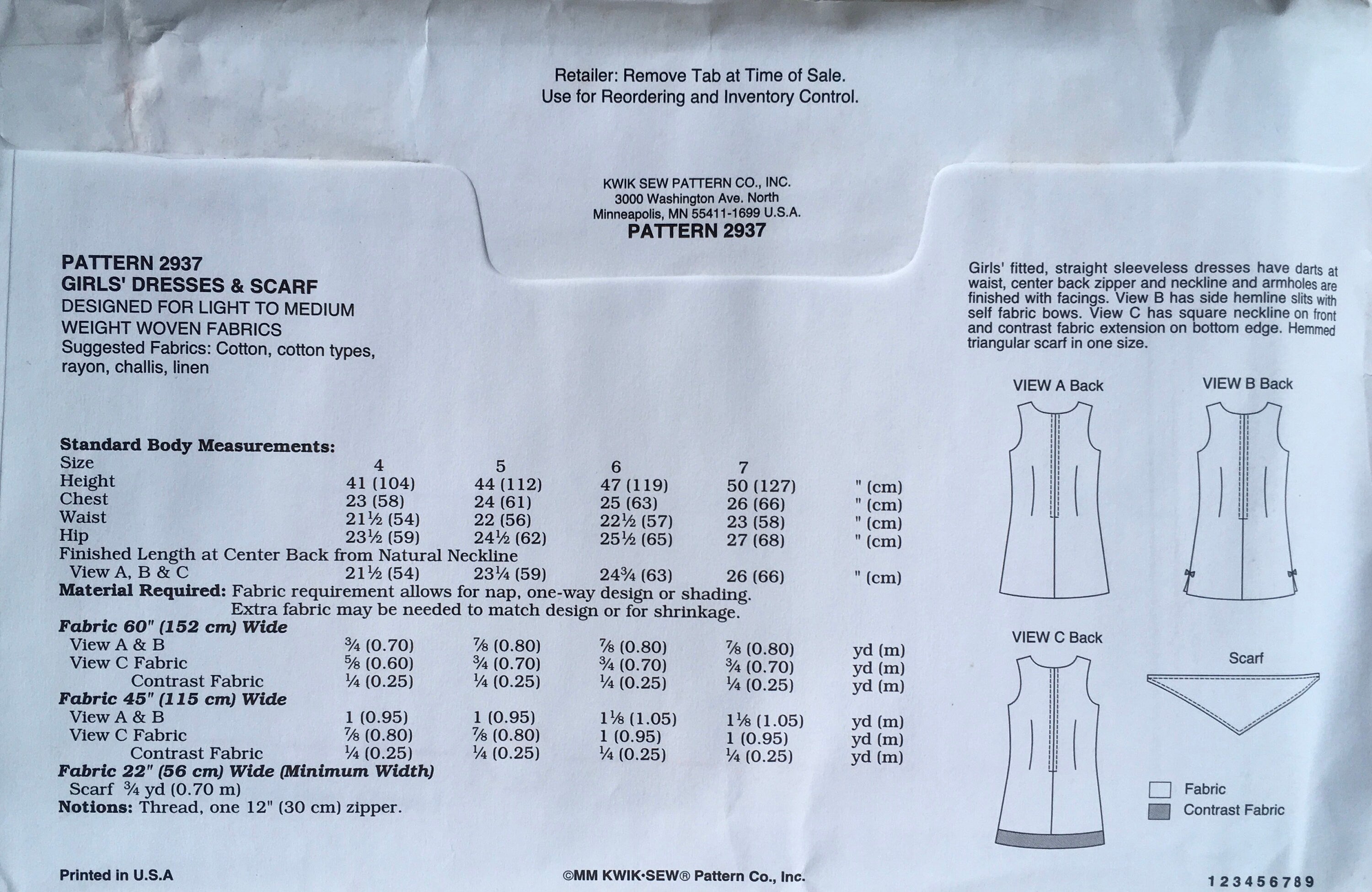 Kwik Sew 2937 Sewing Pattern (Vintage) UNCUT