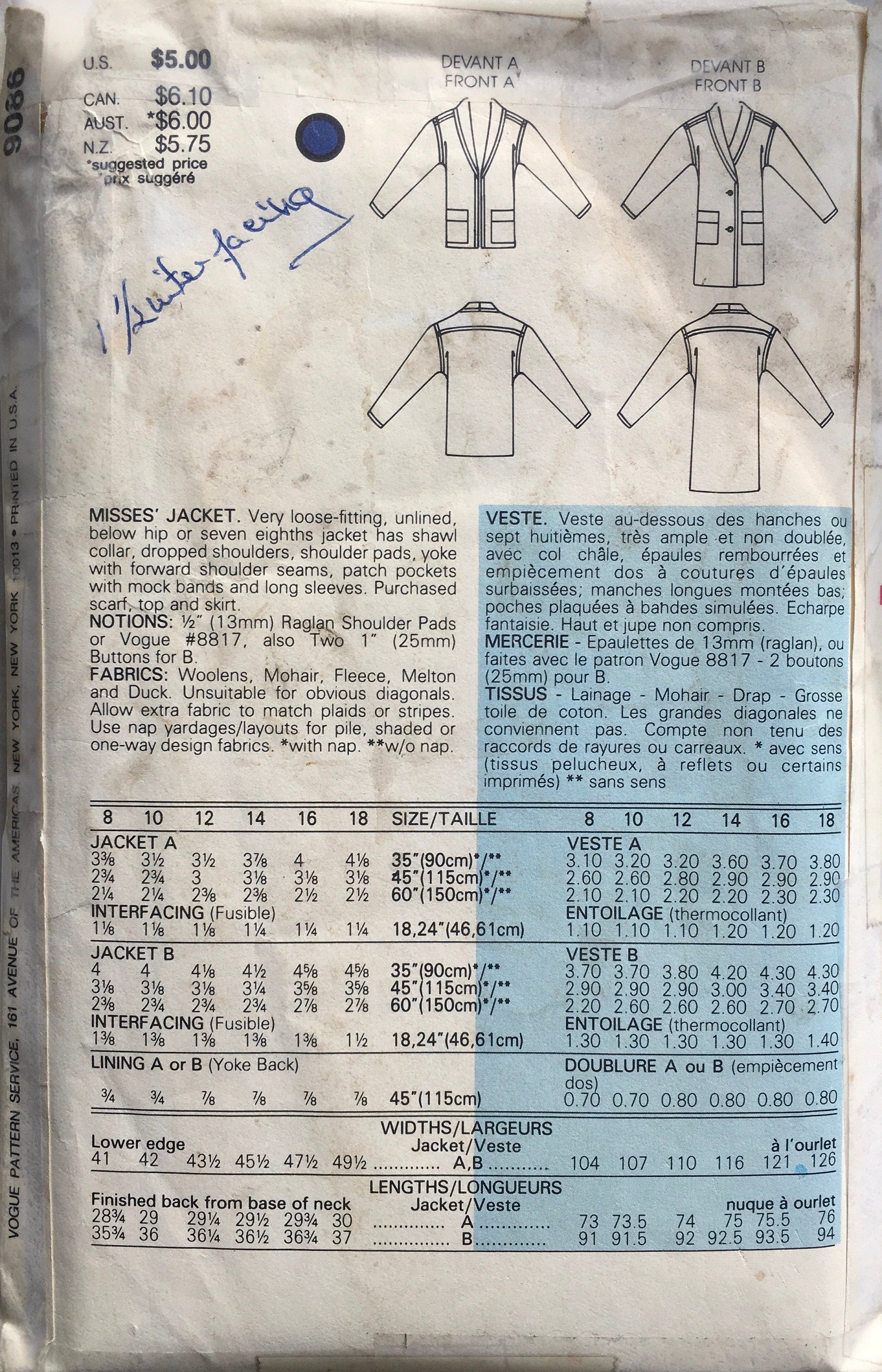 Vogue 9086 Sewing Pattern (Vintage) CUT