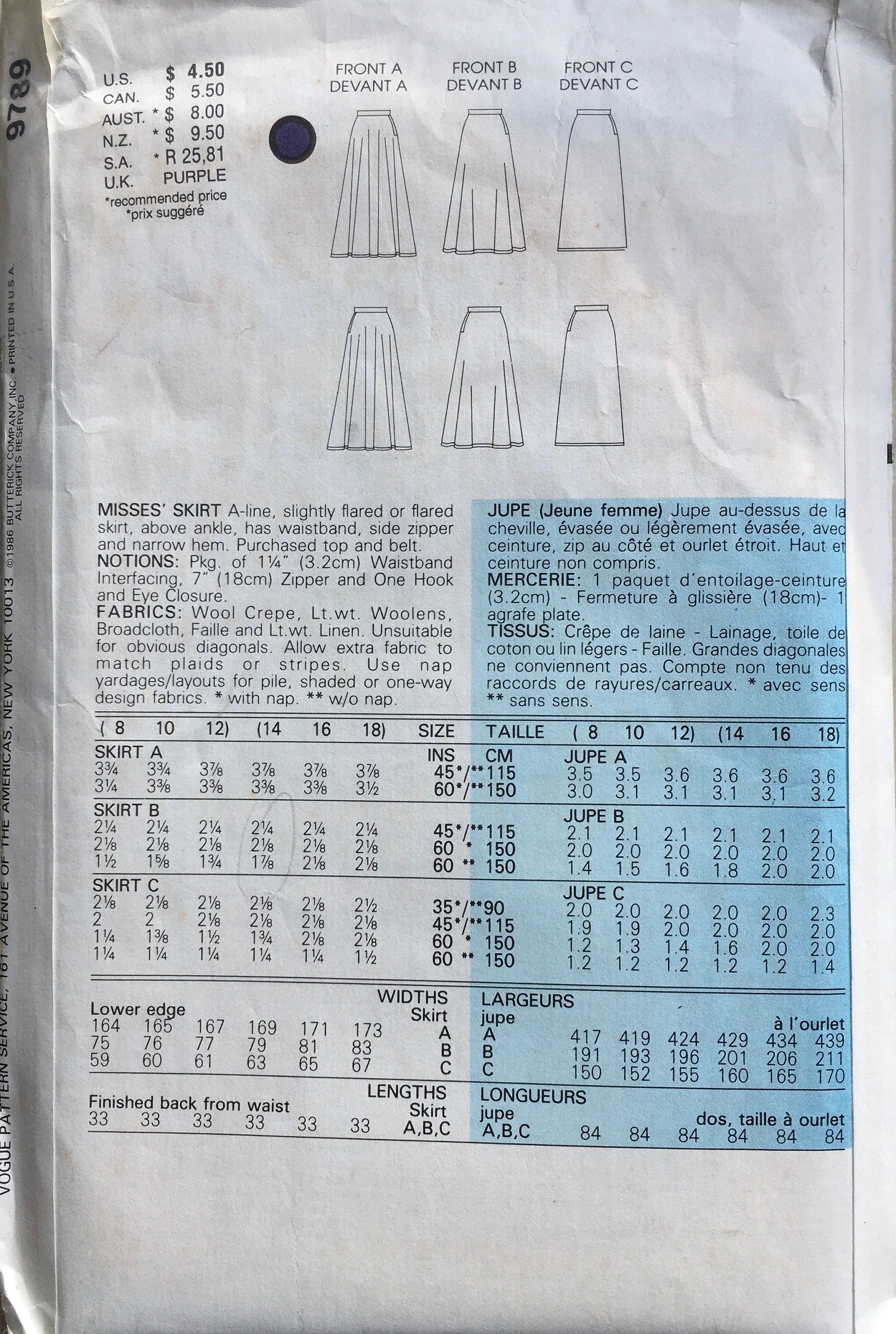 Vogue 9789 Sewing Pattern (Vintage) UNCUT