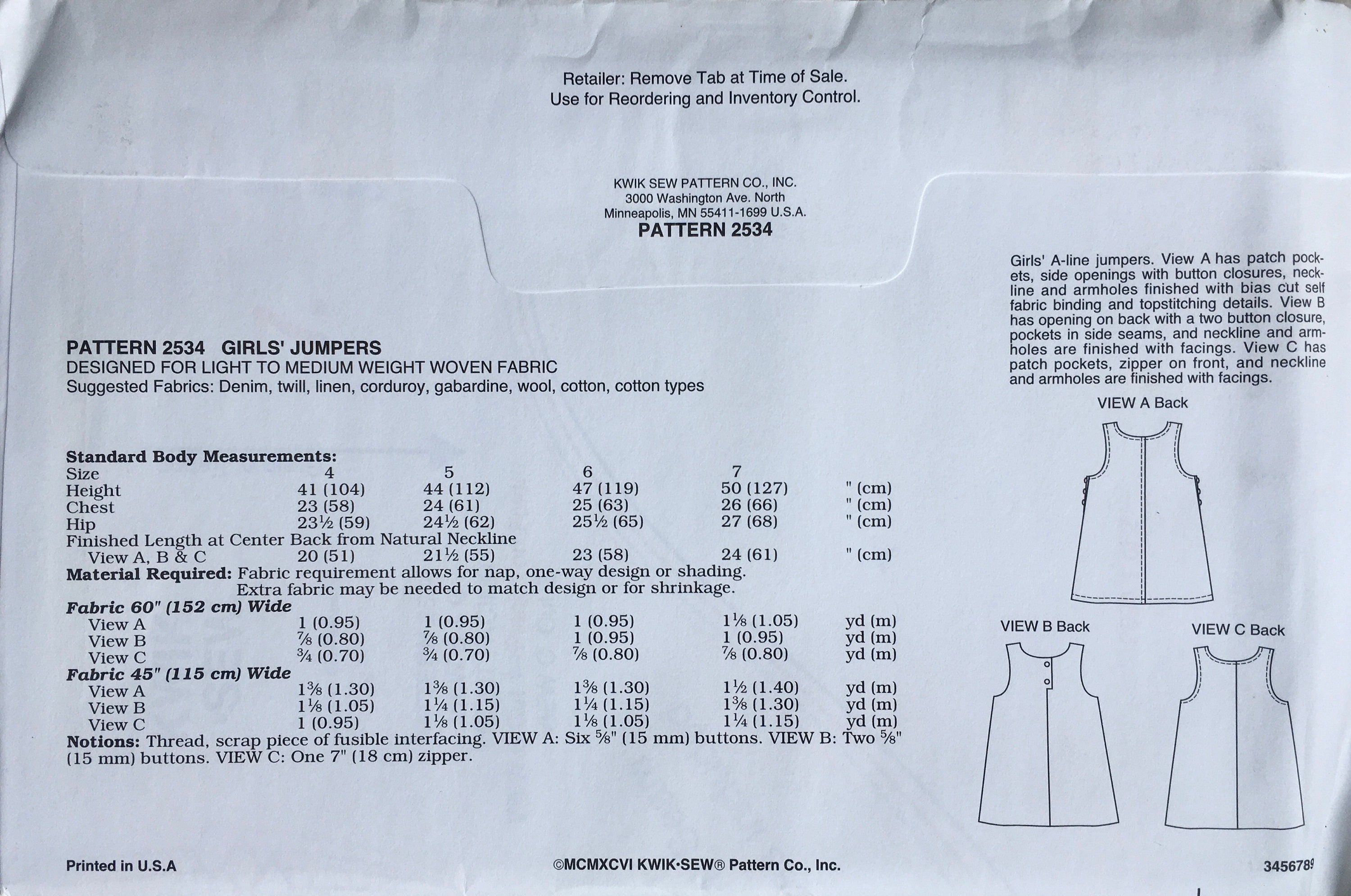 Kwik Sew 2534/2535 Sewing Pattern (Vintage) UNCUT