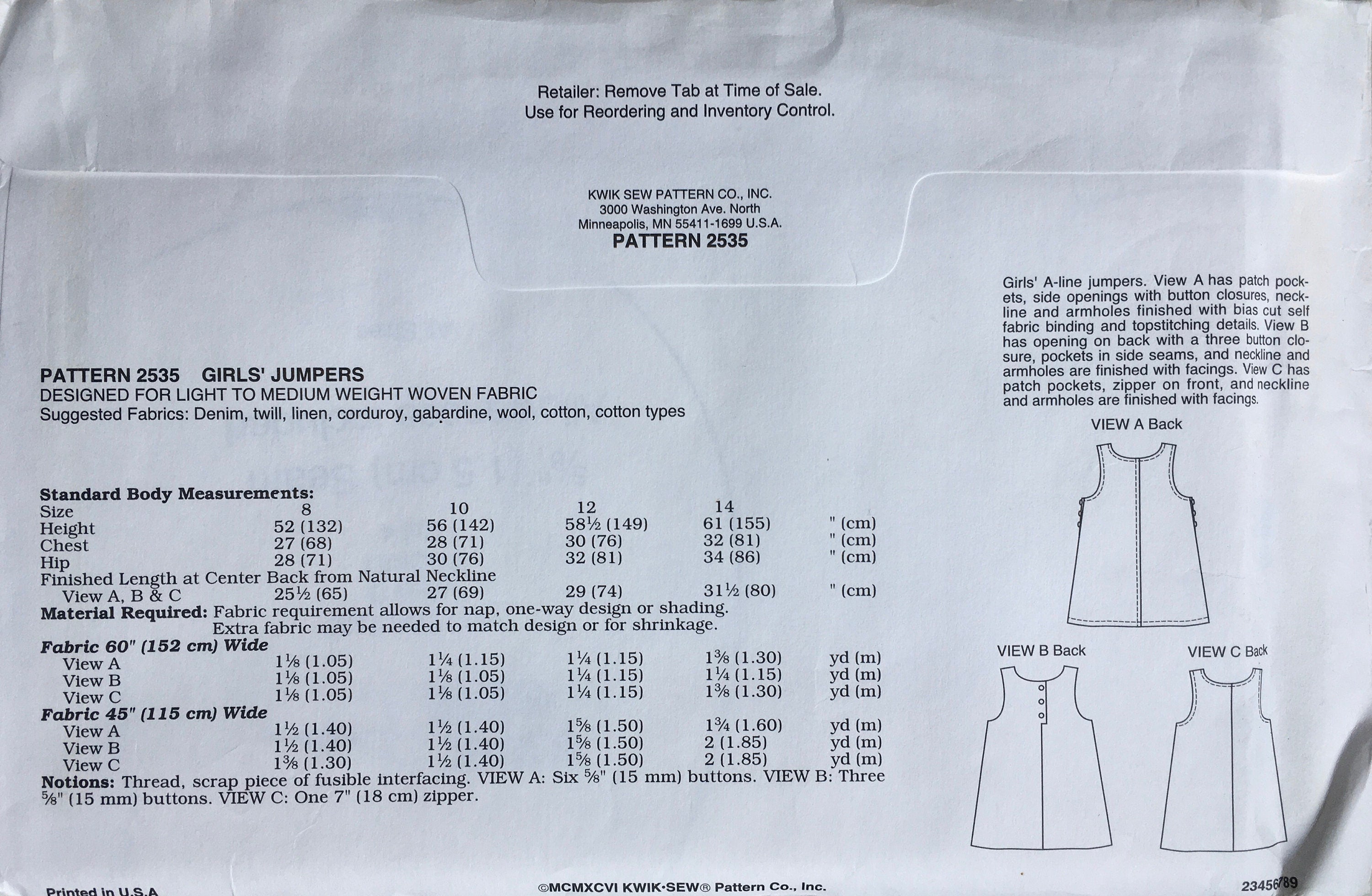 Kwik Sew 2534/2535 Sewing Pattern (Vintage) UNCUT