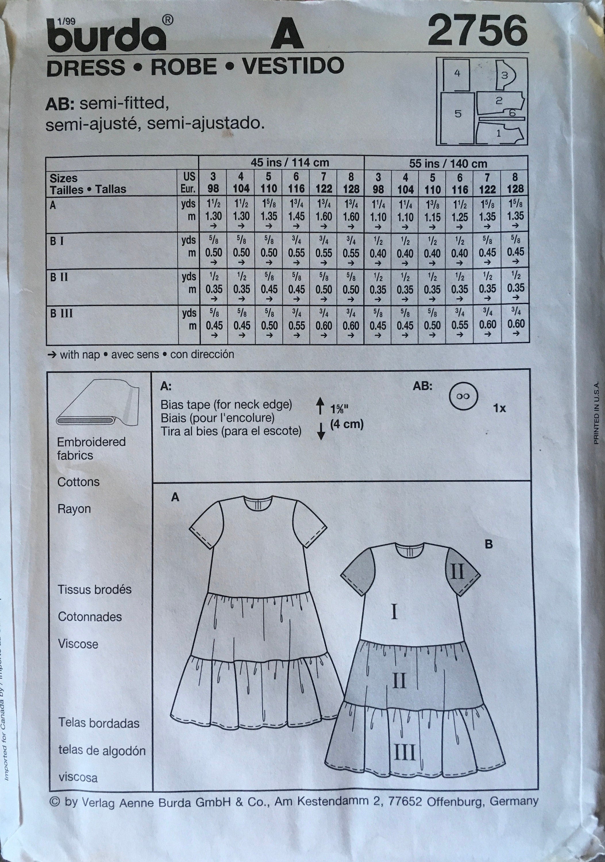 Burda 2756 Sewing Pattern (Vintage) UNCUT