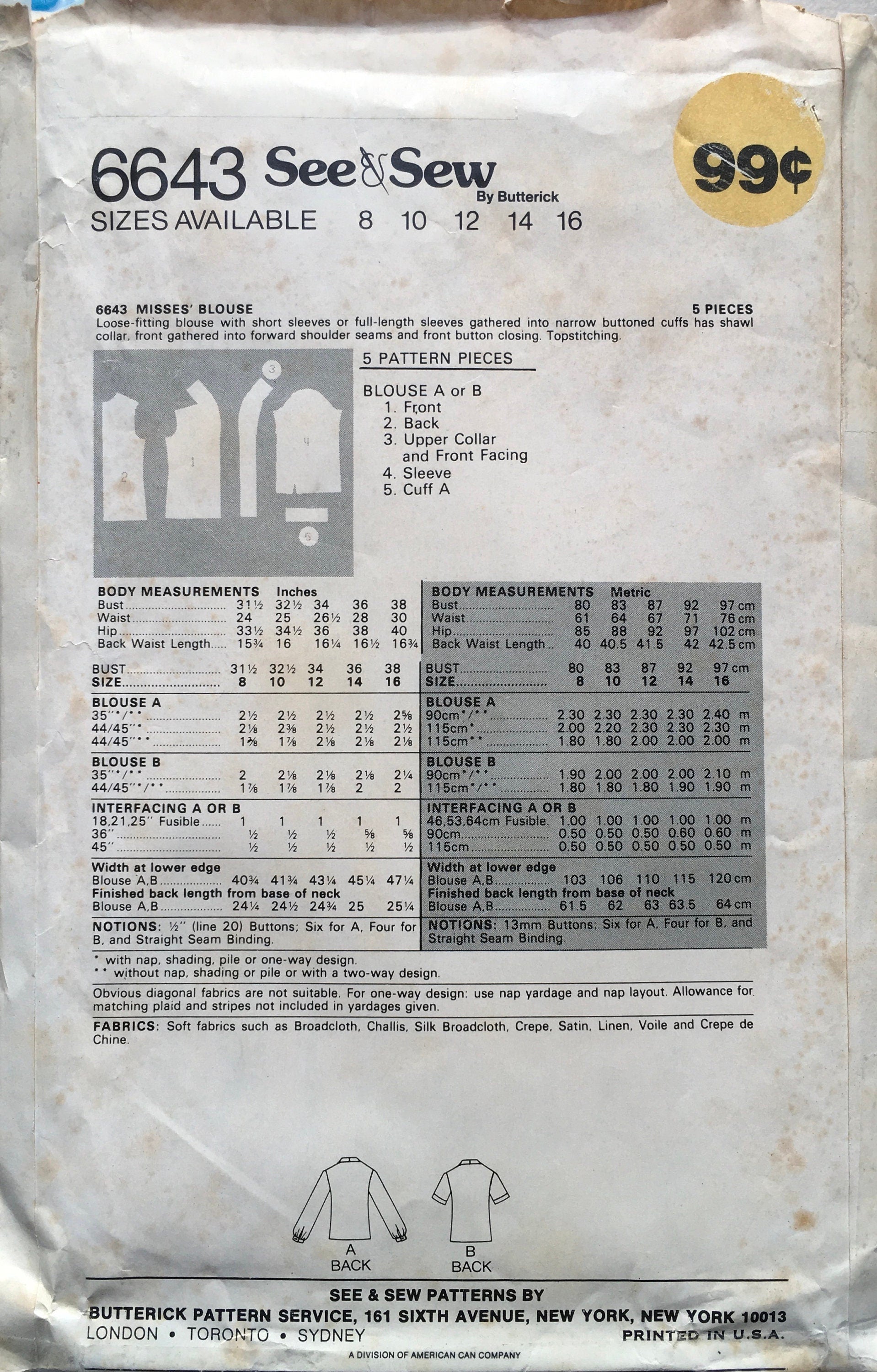 See & Sew 6643 Sewing Pattern (Vintage) CUT