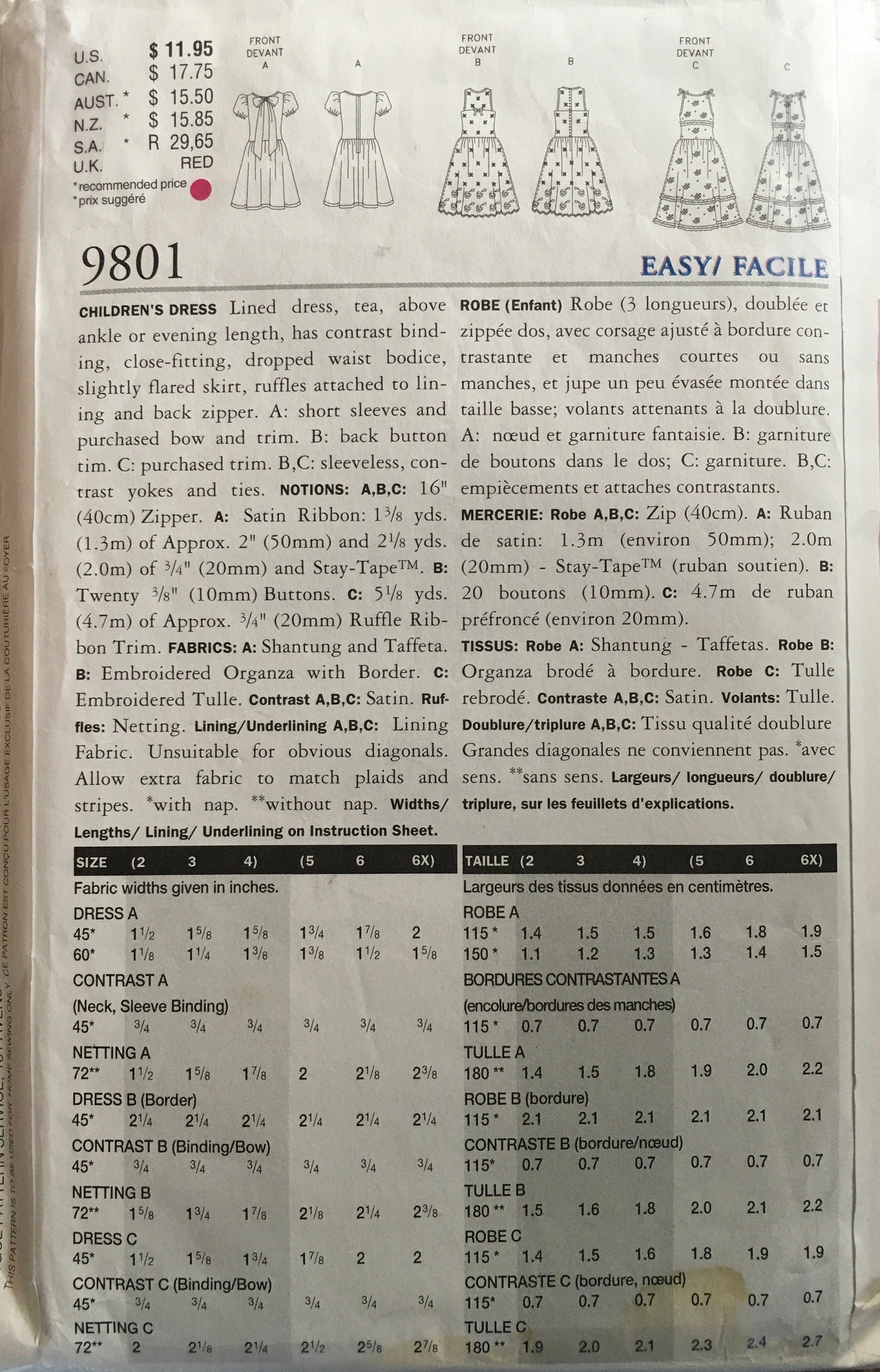 Vogue 9801 Sewing Pattern (Vintage) CUT