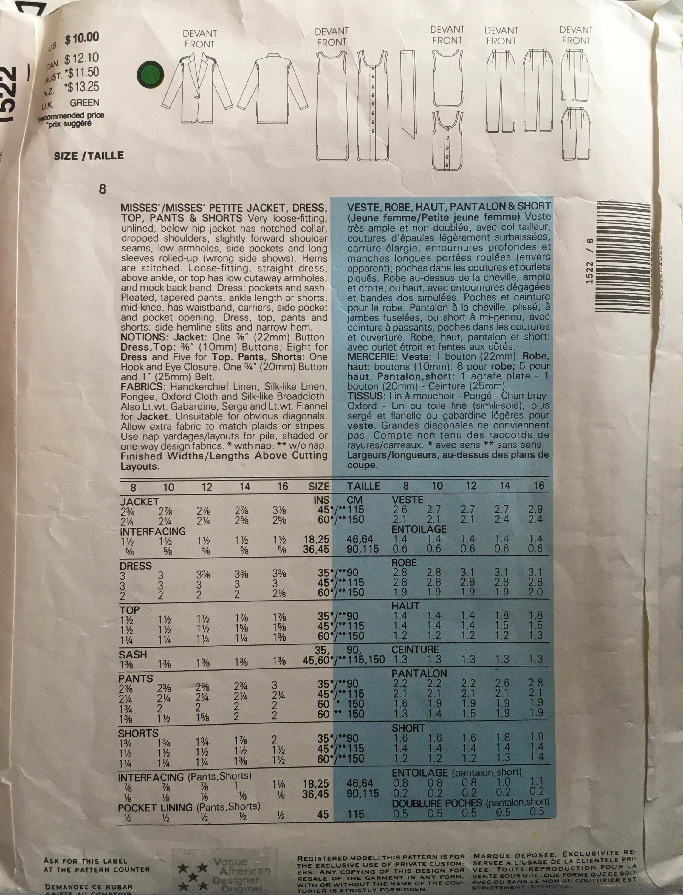 Vogue 1522 Sewing Pattern (Vintage) CUT
