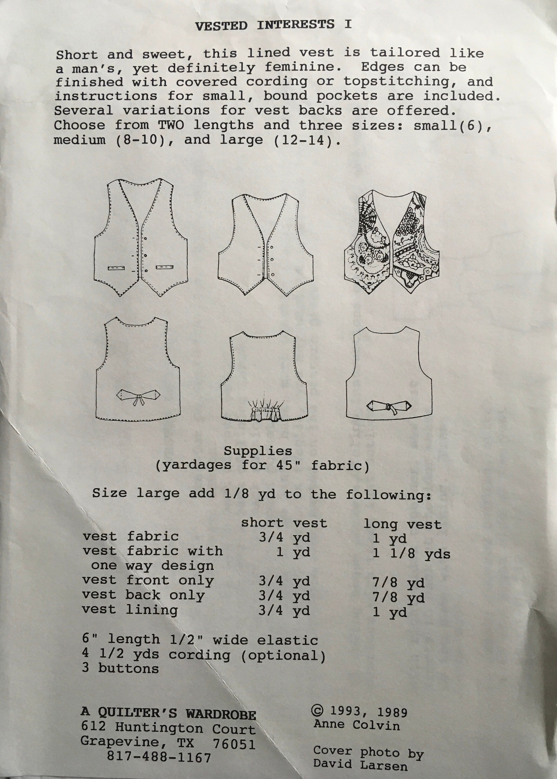 A Quilter’s Wardrobe Sewing Pattern (Vintage) UNCUT