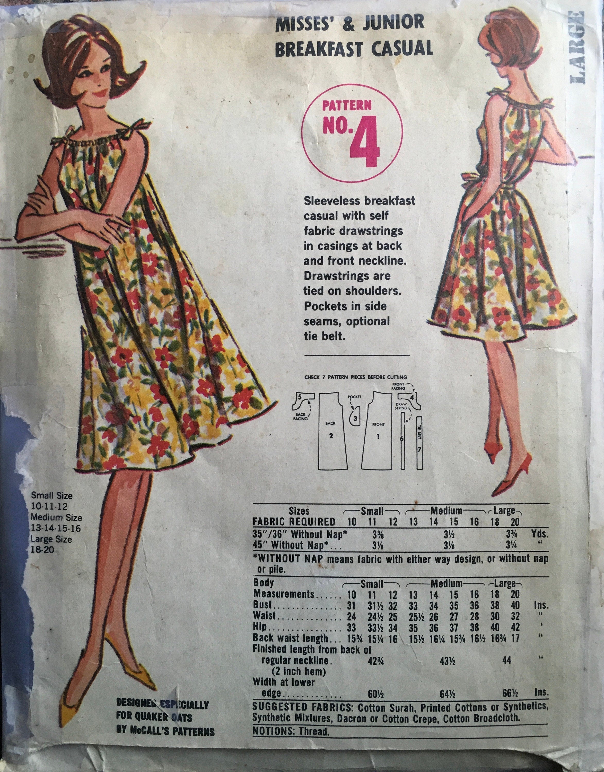 Quaker Oats 4 Sewing Pattern (Vintage) CUT