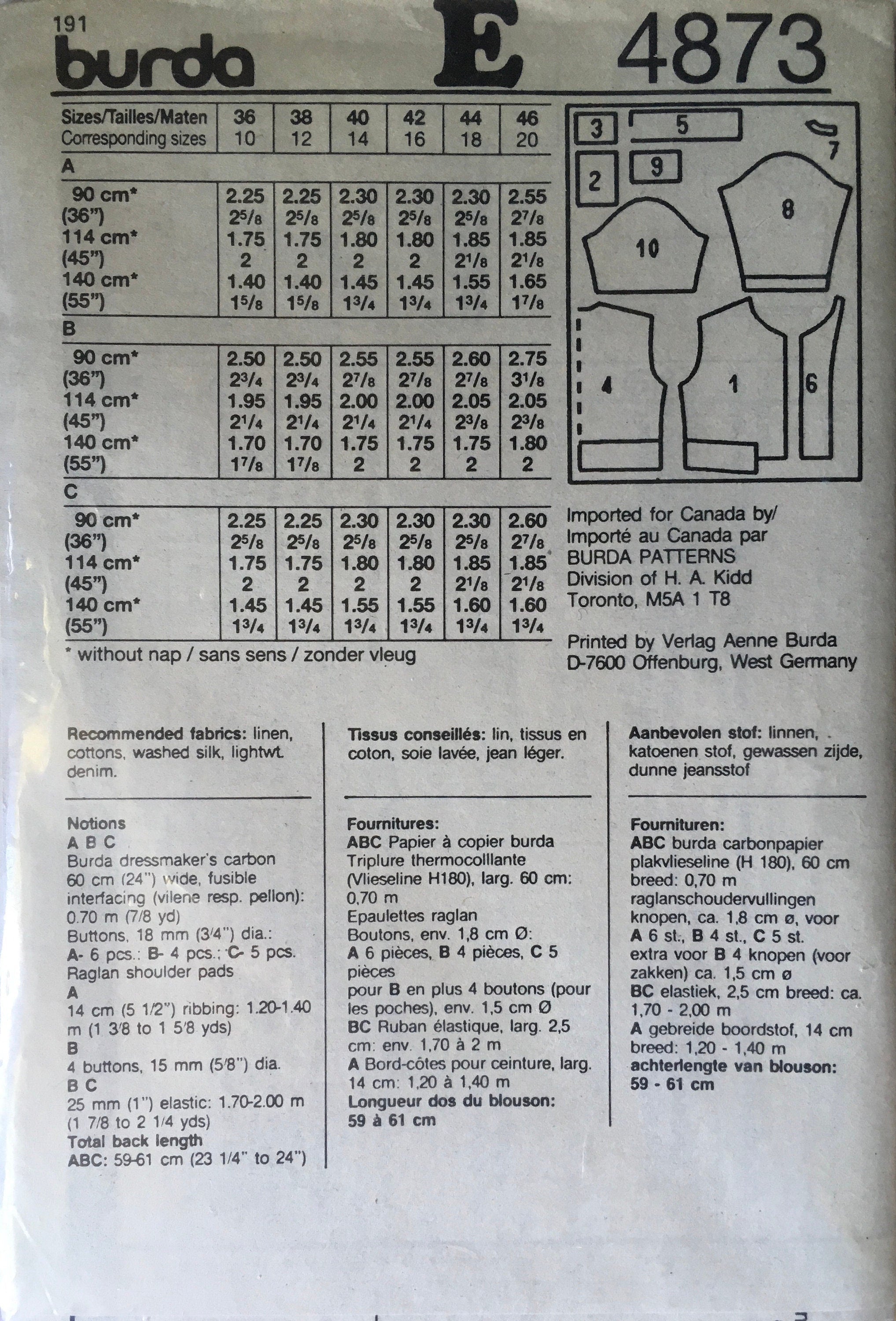 Burda 4873 Sewing Pattern (Vintage) UNCUT