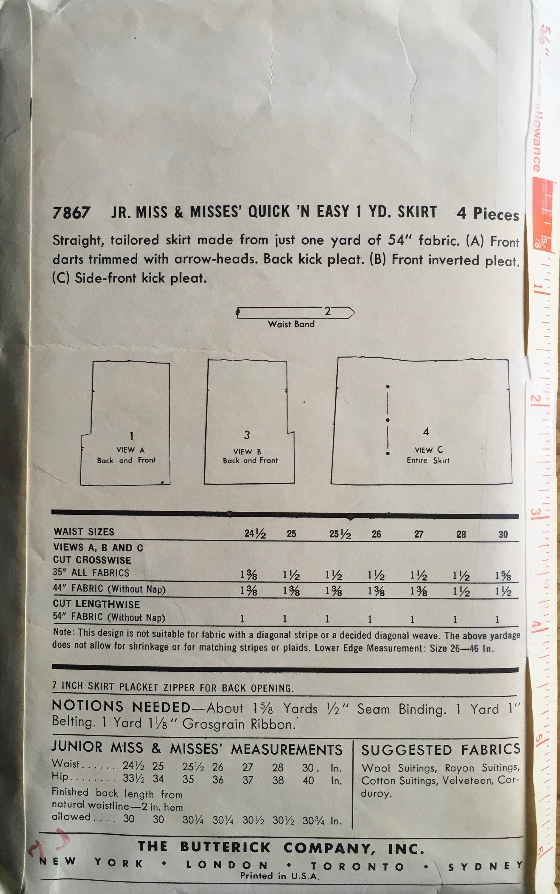 Butterick 7867 Sewing Pattern (Vintage) CUT