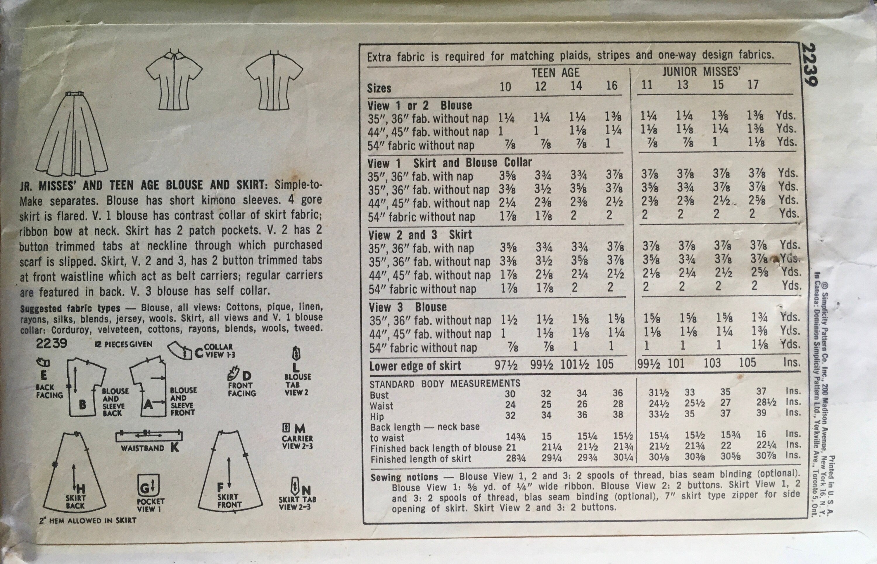 Simplicity 2239 Sewing Pattern (Vintage) CUT