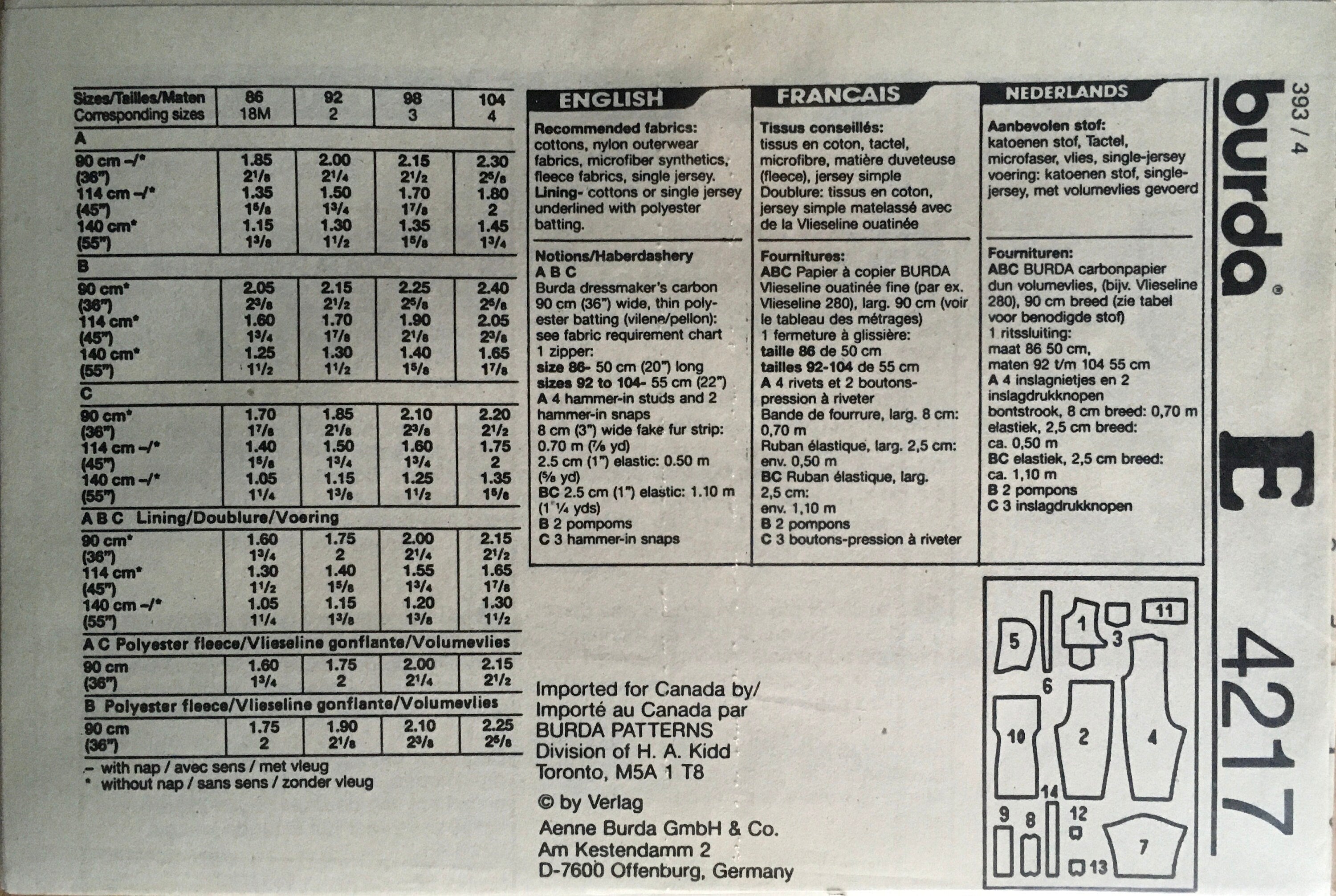 Burda 4217 Sewing Pattern (Vintage) UNCUT