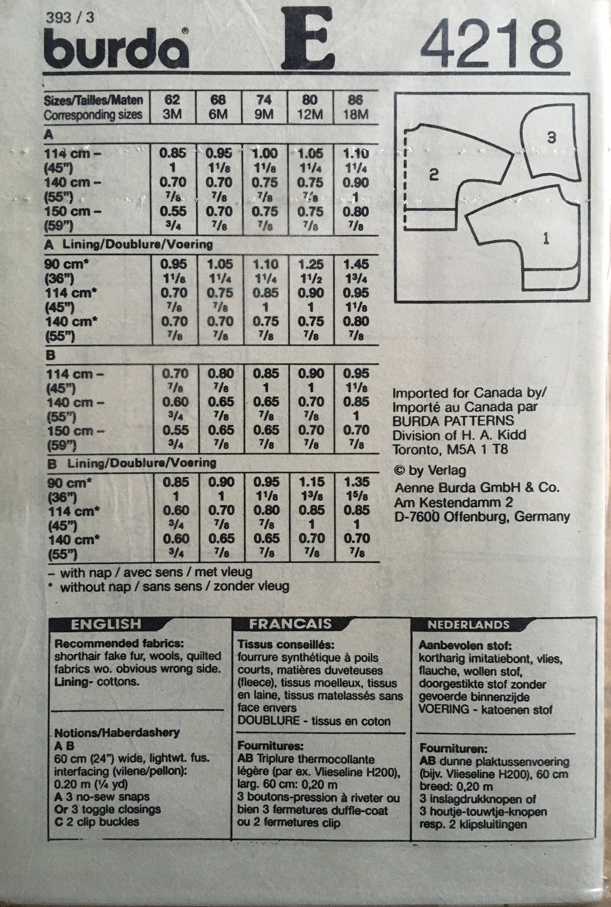 Burda 4218 Sewing Pattern (Vintage) UNCUT