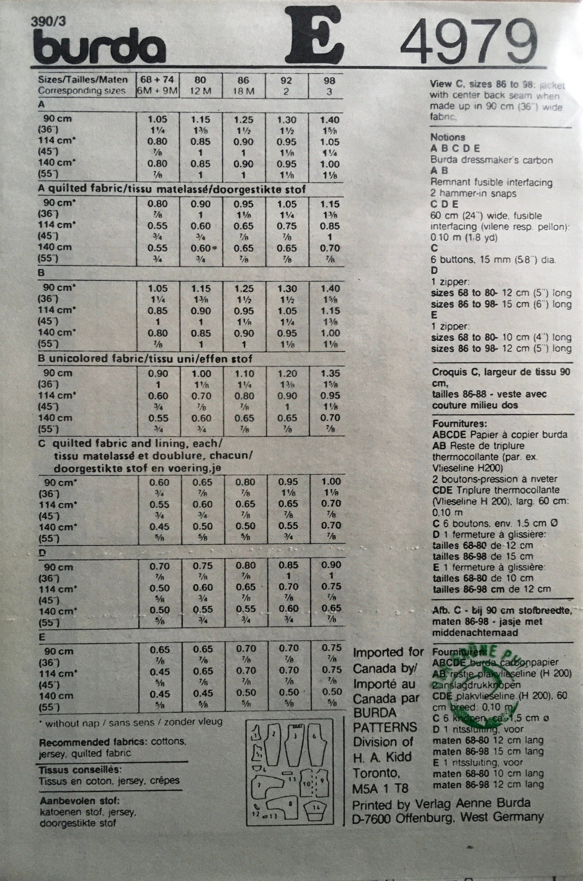 Burda 4979 Sewing Pattern (Vintage) UNCUT
