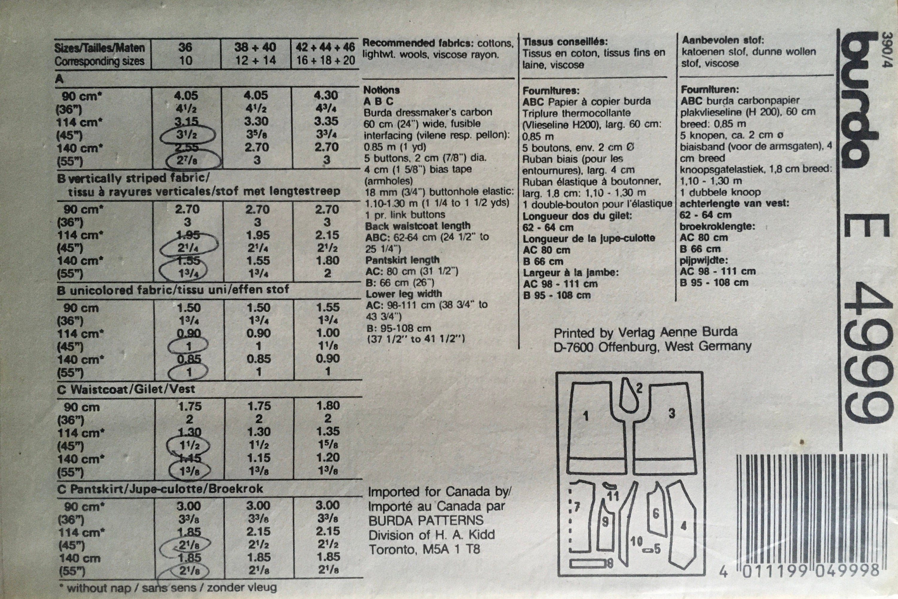 Burda 4999 Sewing Pattern (Vintage) UNCUT