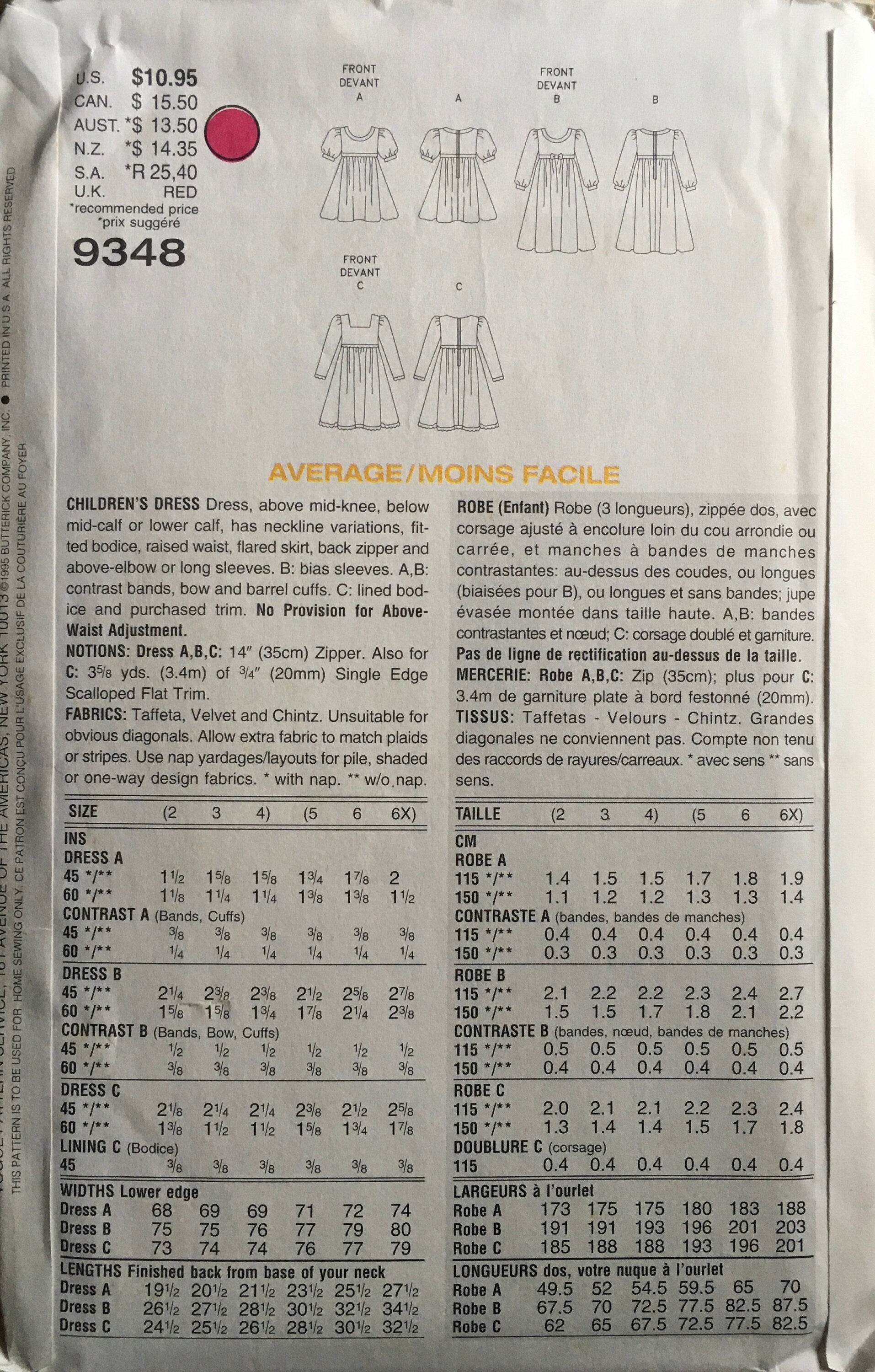 Vogue 9348 Sewing Pattern (Vintage) UNCUT