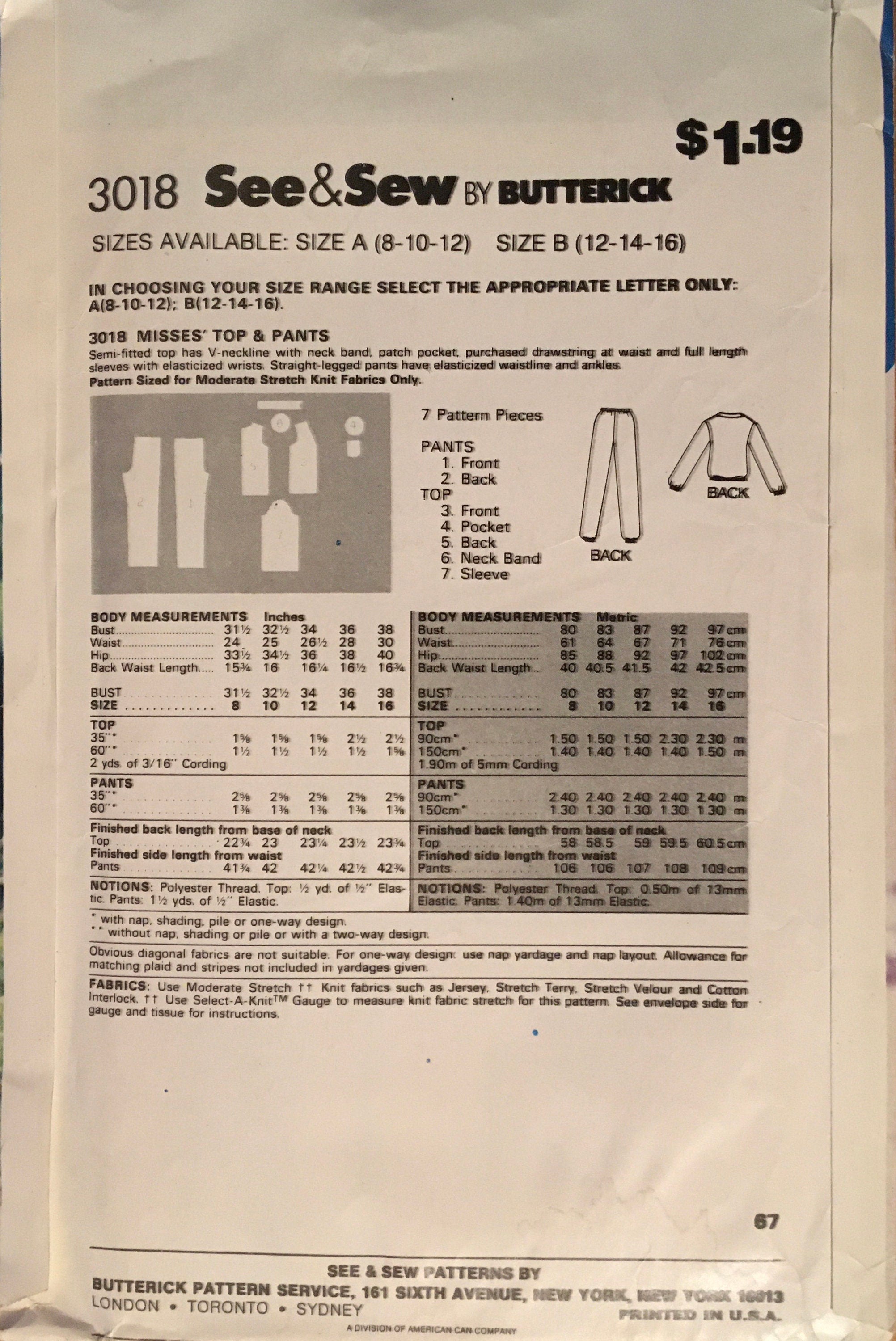 See & Sew 3018 Sewing Pattern (Vintage) UNCUT