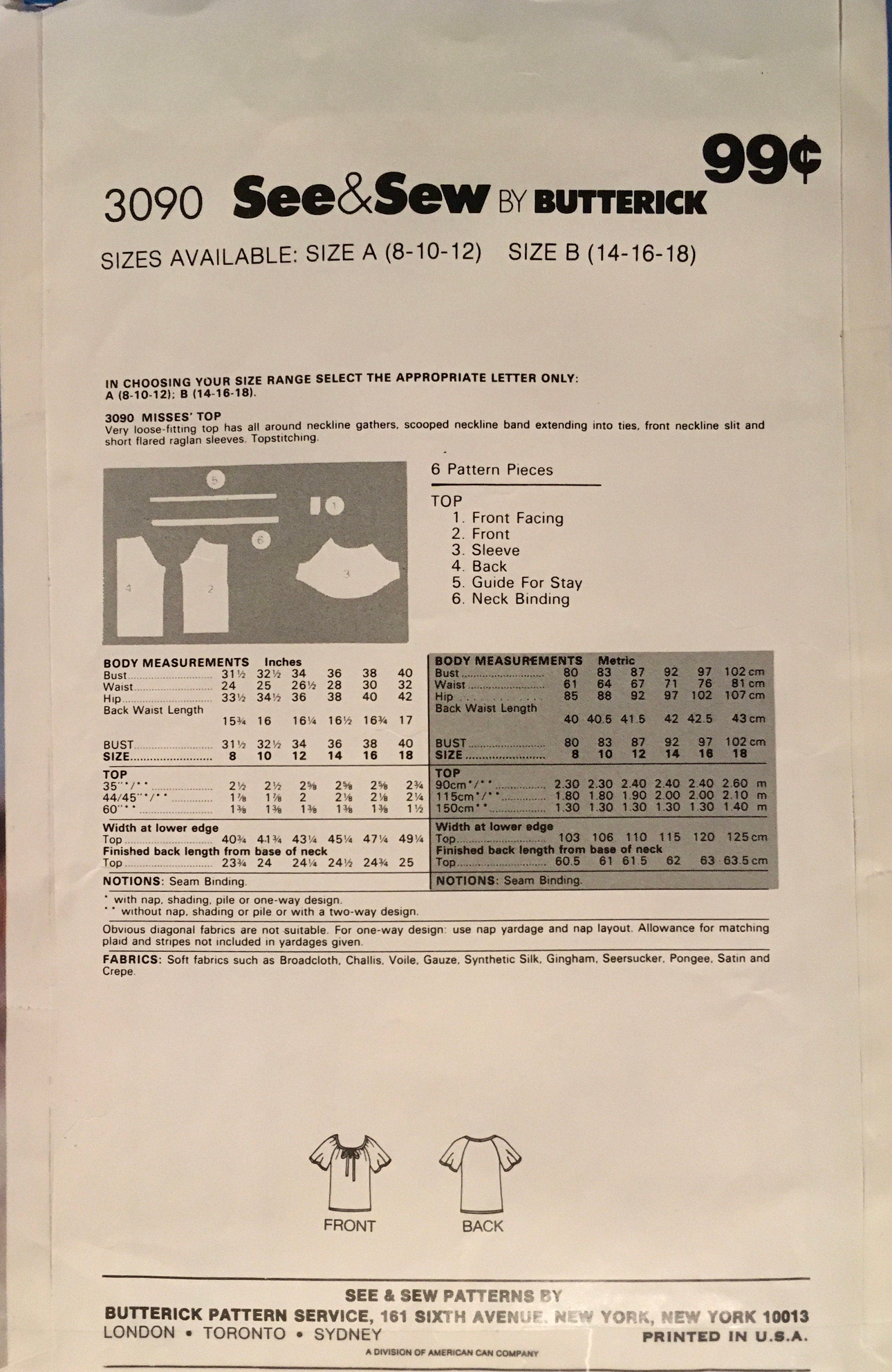 See & Sew 3090 Sewing Pattern (Vintage) CUT