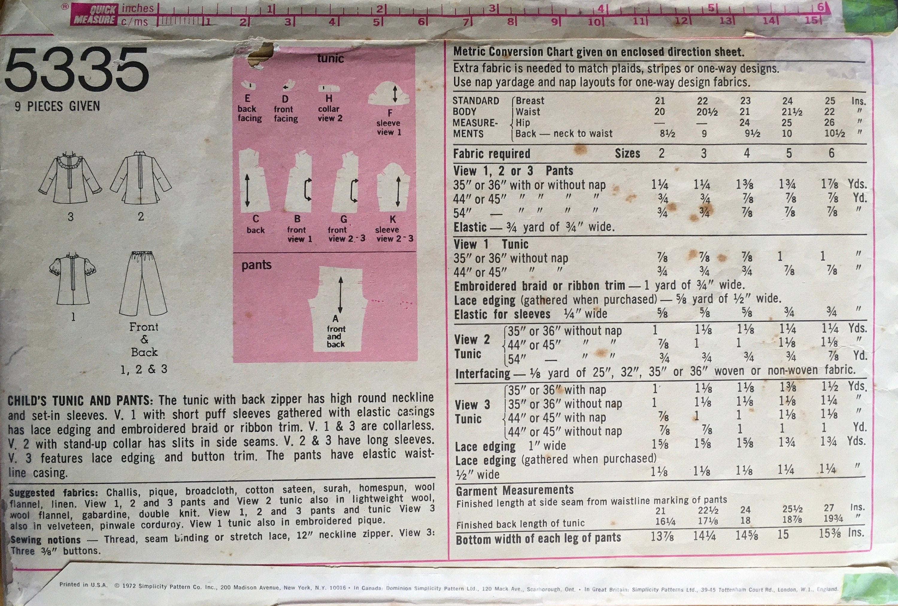 Simplicity 5335 Sewing Pattern (Vintage) CUT