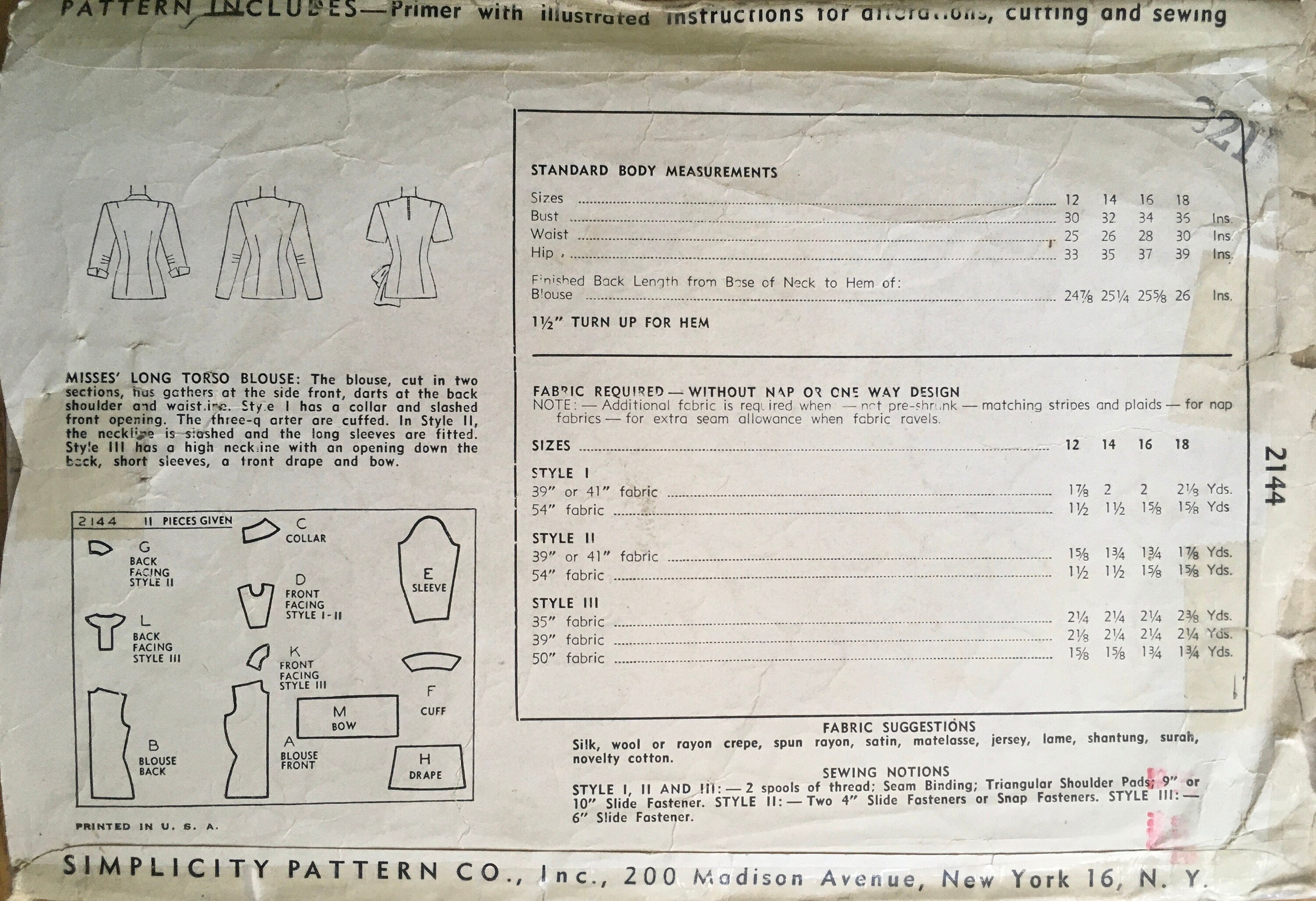 Simplicity 2144 Sewing Pattern (Vintage) CUT