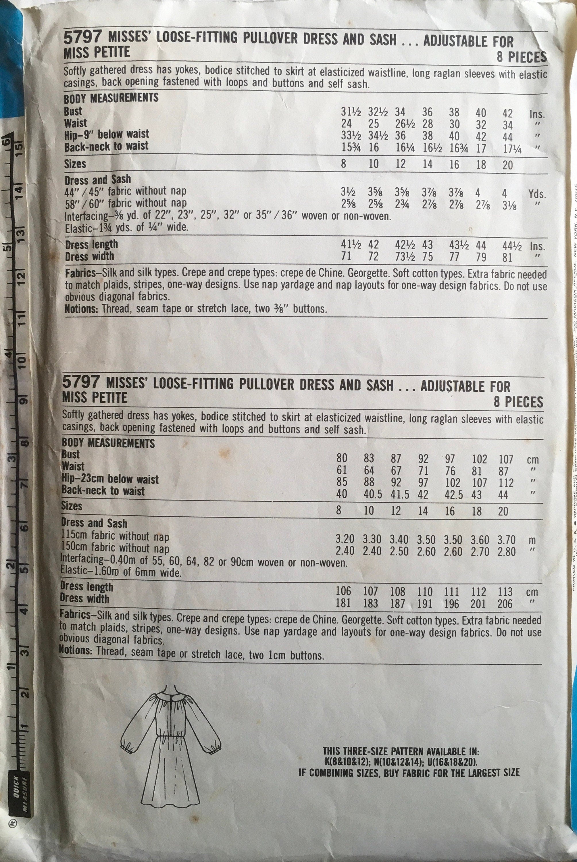 Simplicity 5797 Sewing Pattern (Vintage) CUT