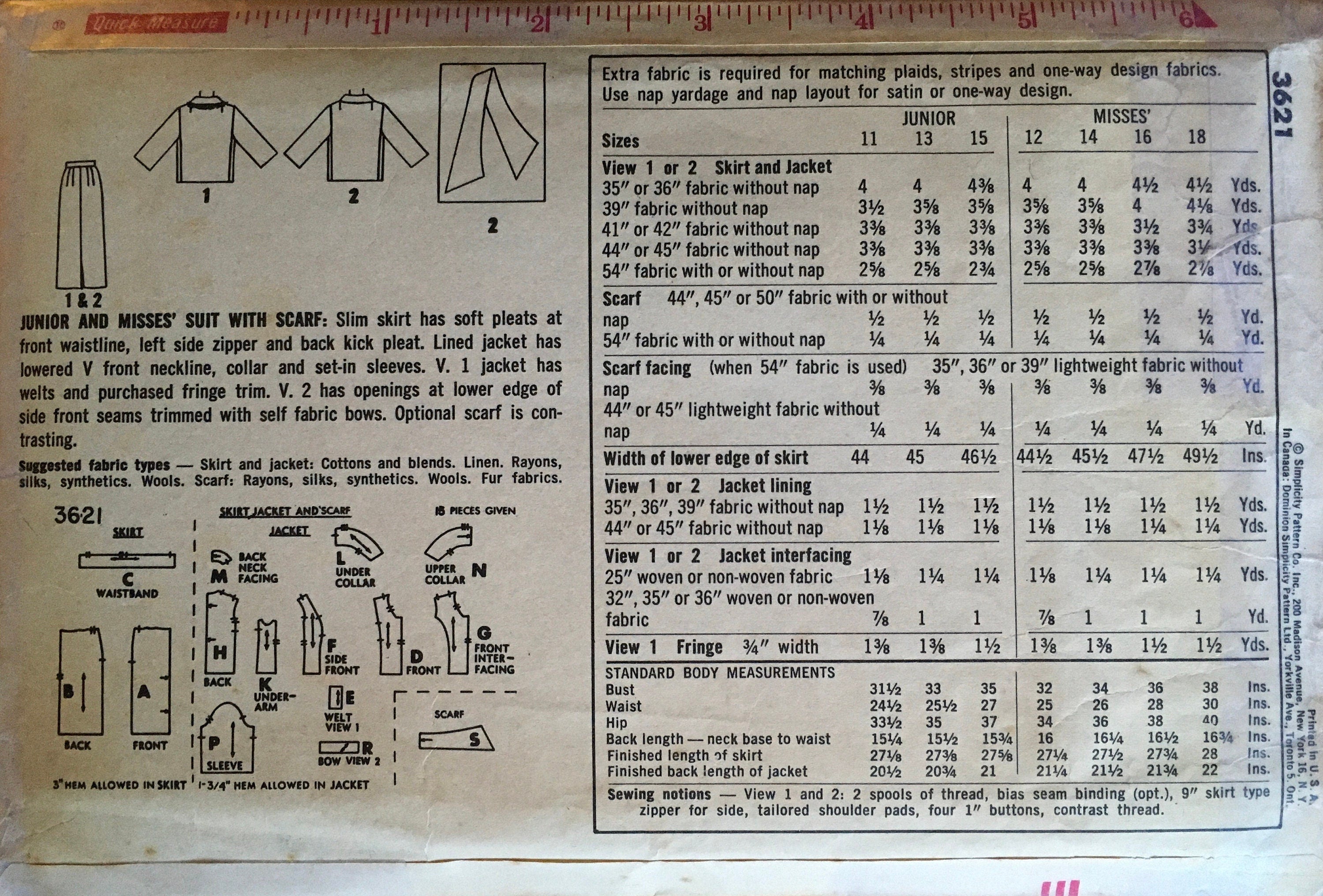 Simplicity 3621 Sewing Pattern (Vintage) CUT
