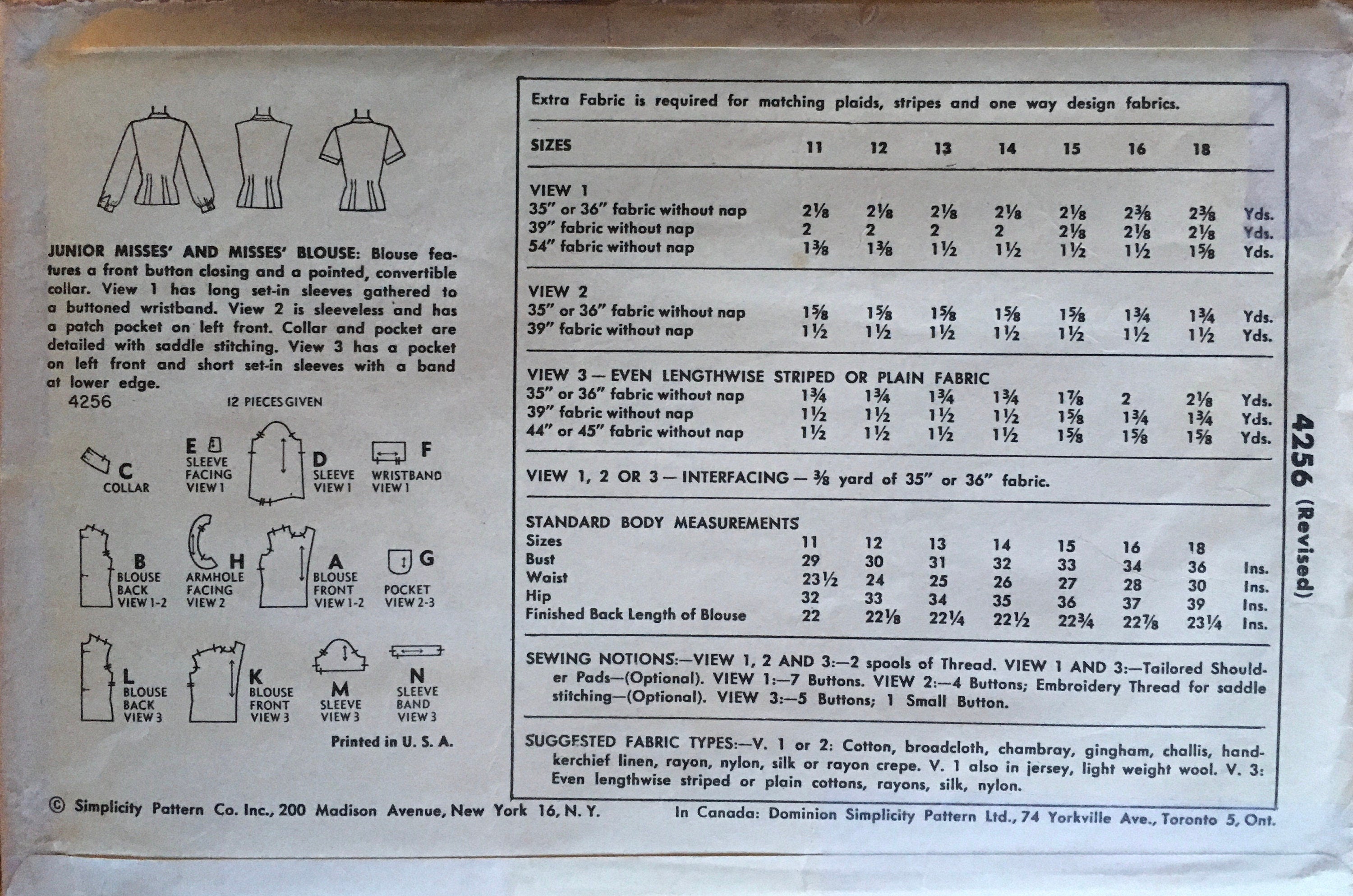 Simplicity 4256 Sewing Pattern (Vintage) UNCUT