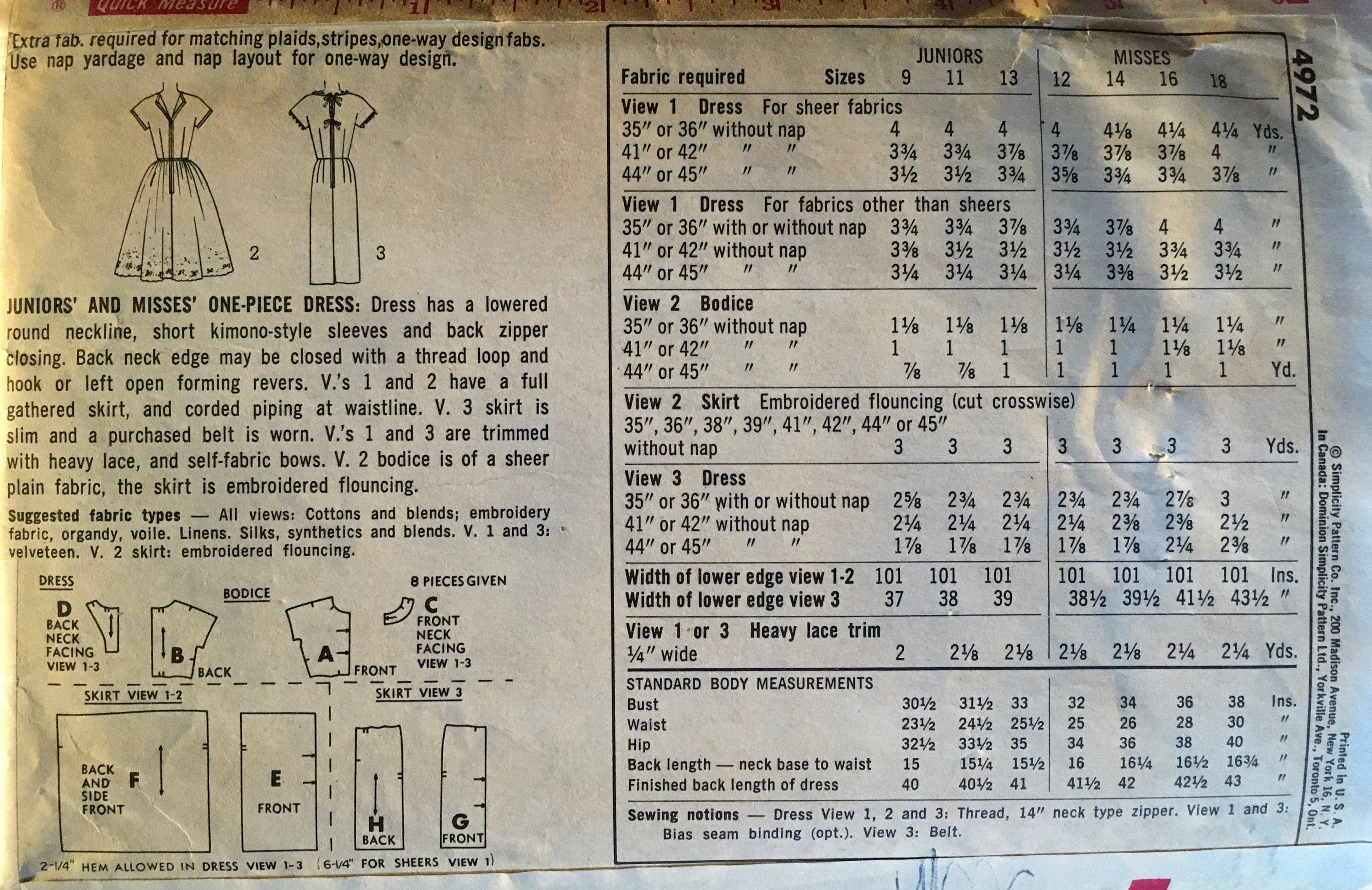 Simplicity 4972 Sewing Pattern (Vintage) CUT