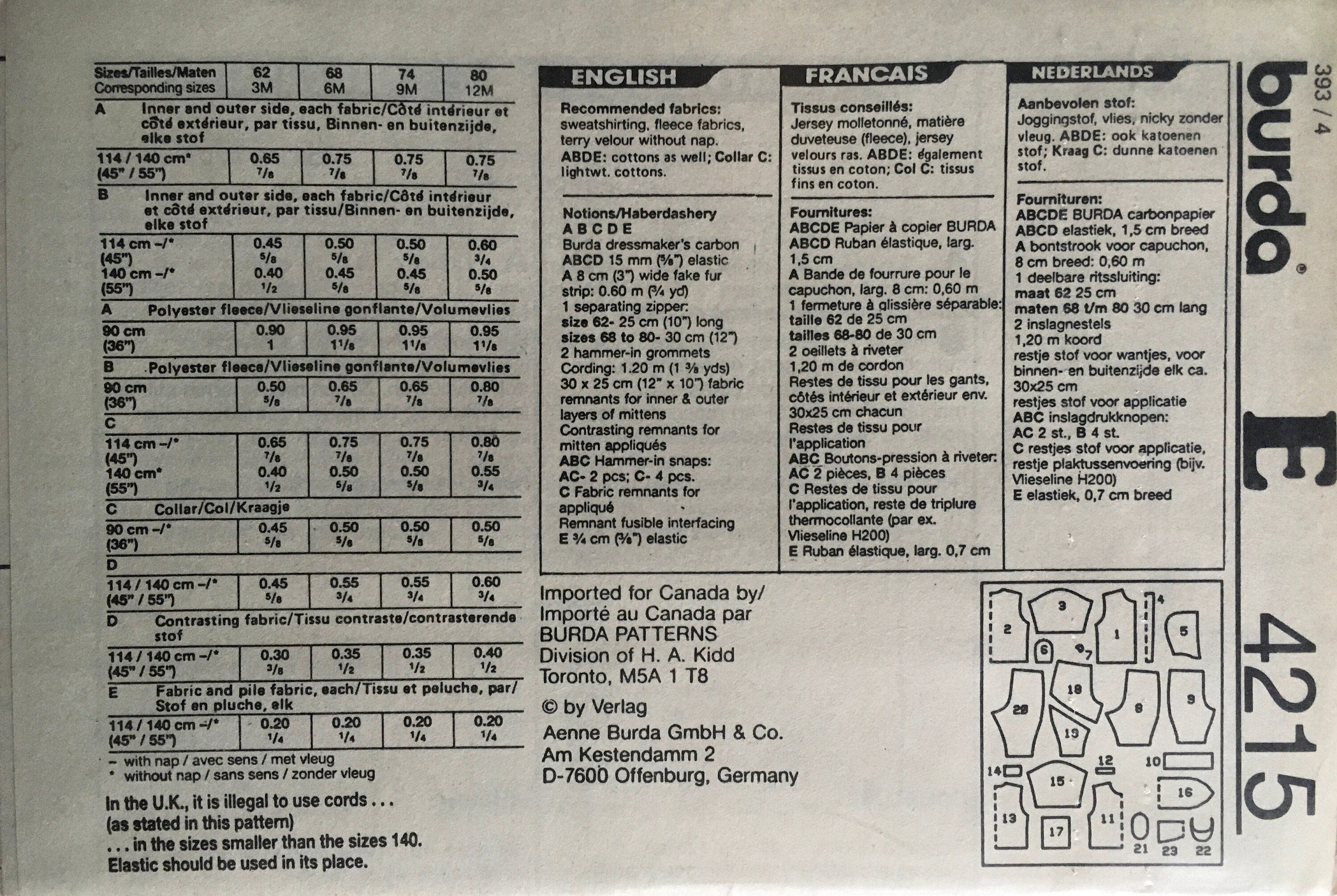 Burda 4215 Sewing Pattern (Vintage) UNCUT