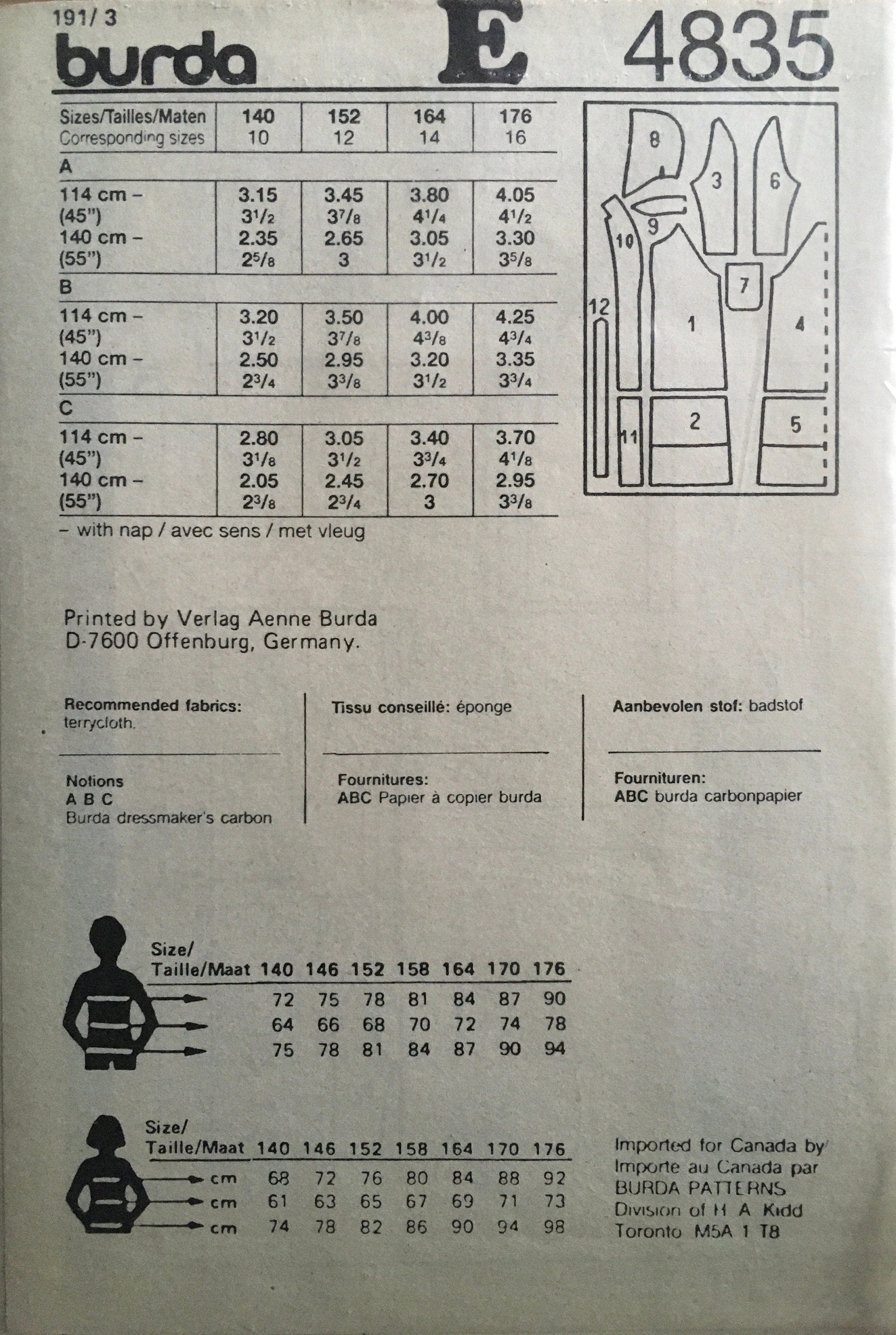 Burda 4835 Sewing Pattern (Vintage) UNCUT