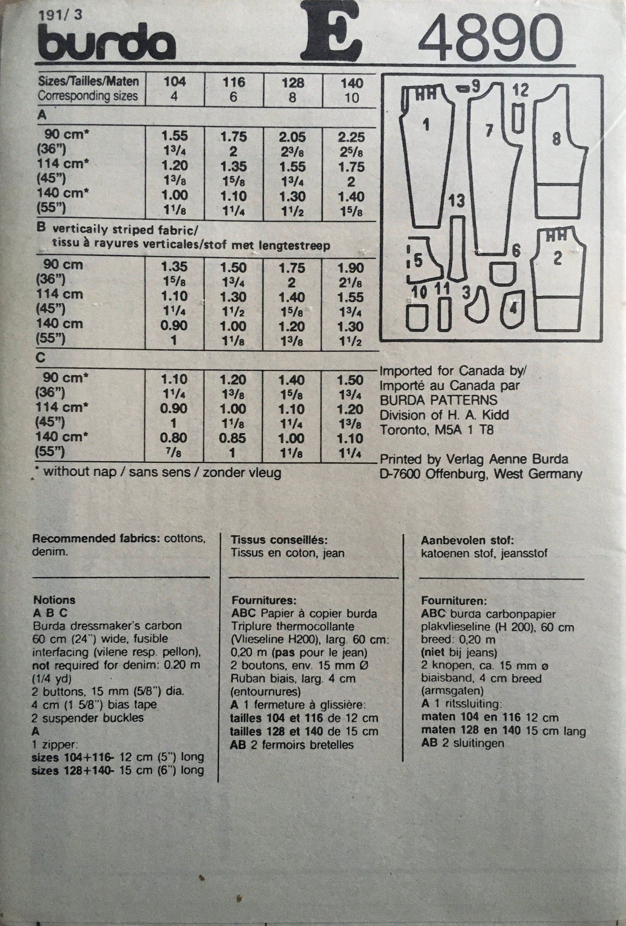 Burda 4890 Sewing Pattern (Vintage) UNCUT