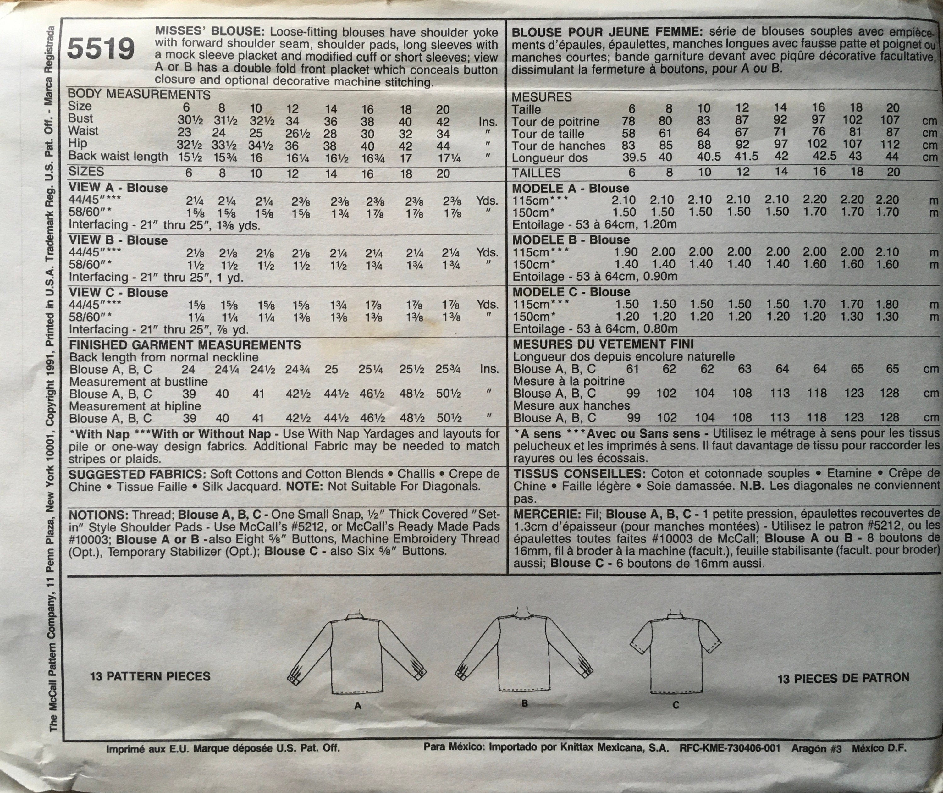 Busy Woman’s 5519 Sewing Pattern (Vintage) UNCUT