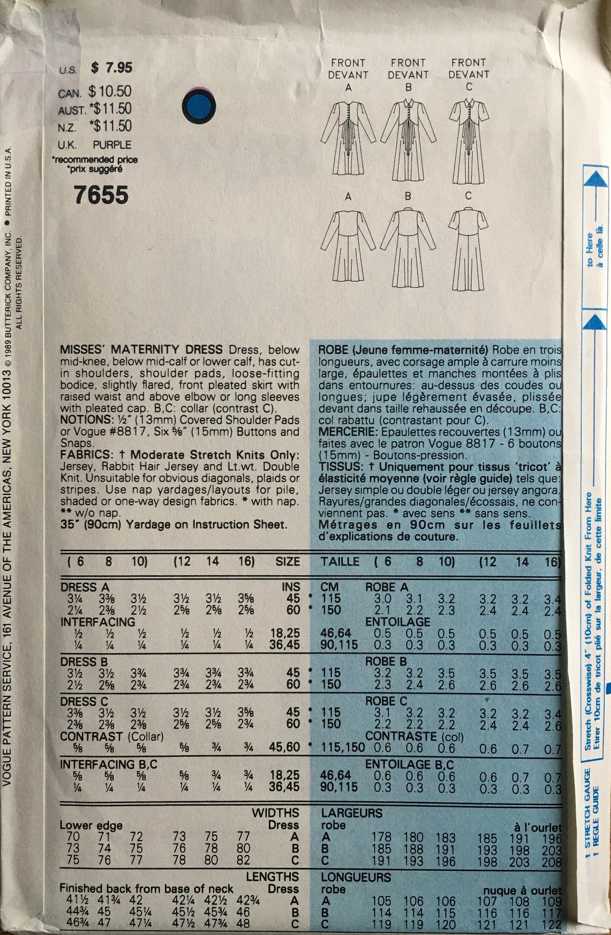 Vogue 7655 Sewing Pattern (Vintage) UNCUT