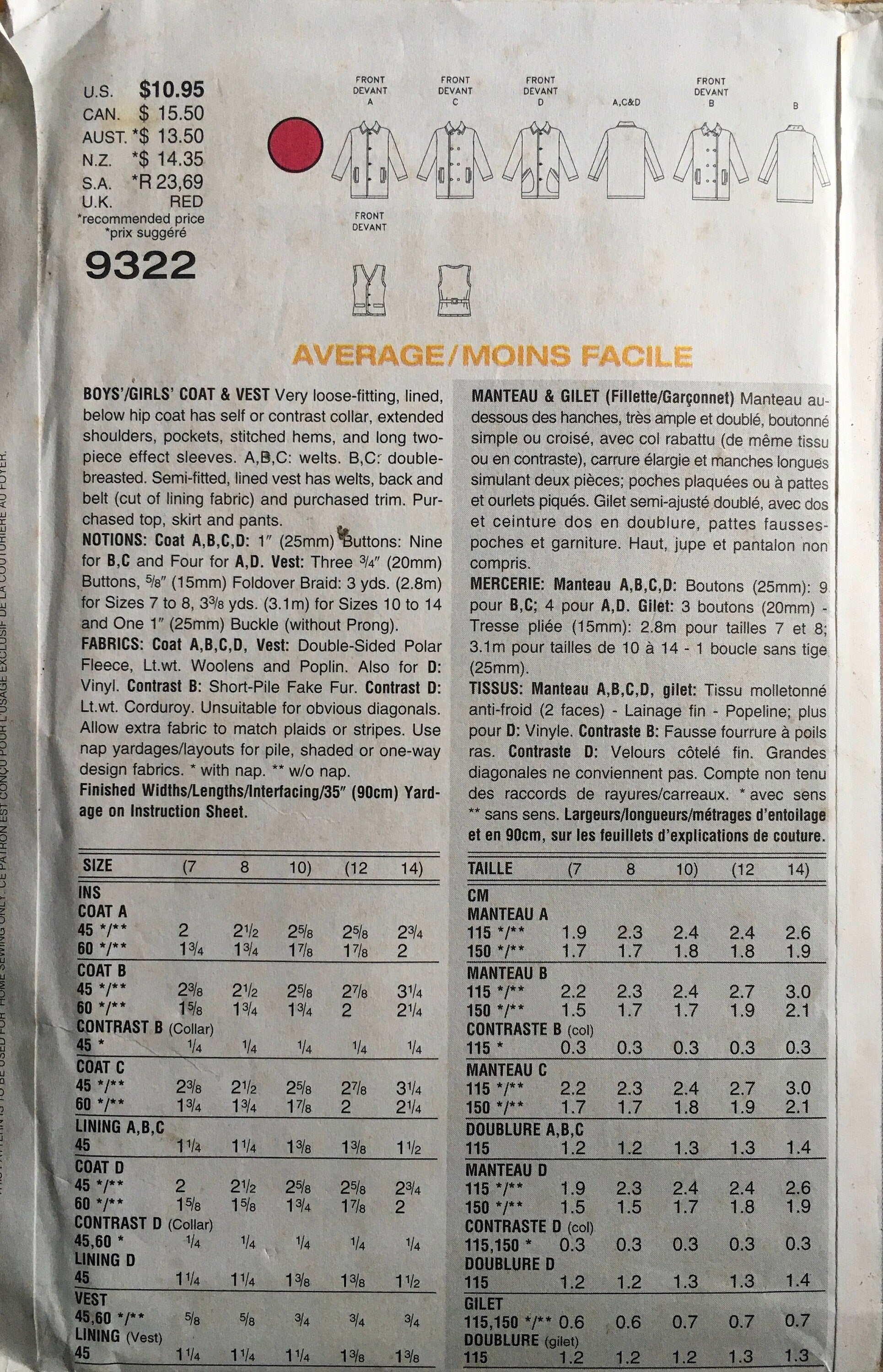 Vogue 9322 Sewing Pattern (Vintage) UNCUT