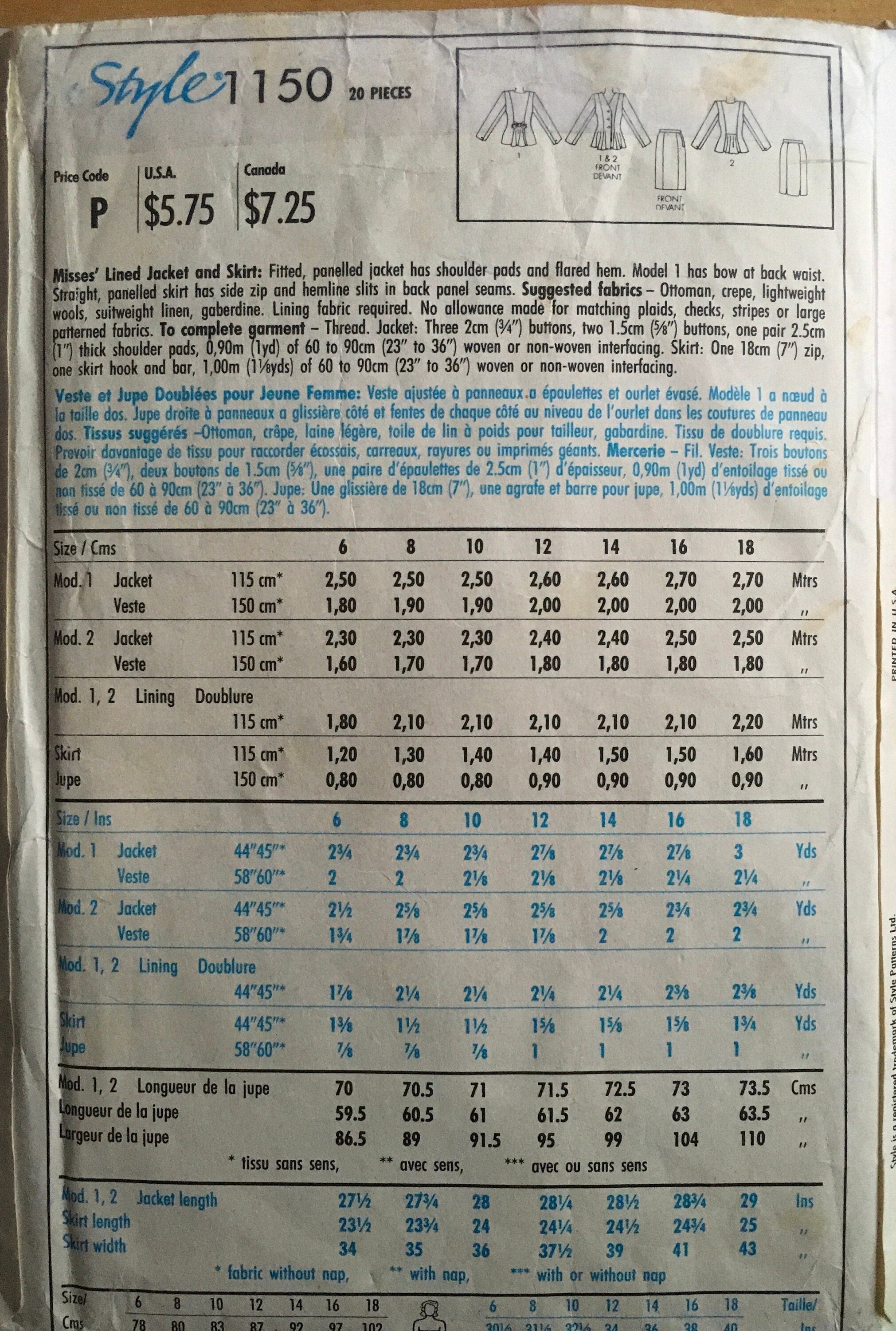 Style 1150 Sewing Pattern (Vintage) CUT