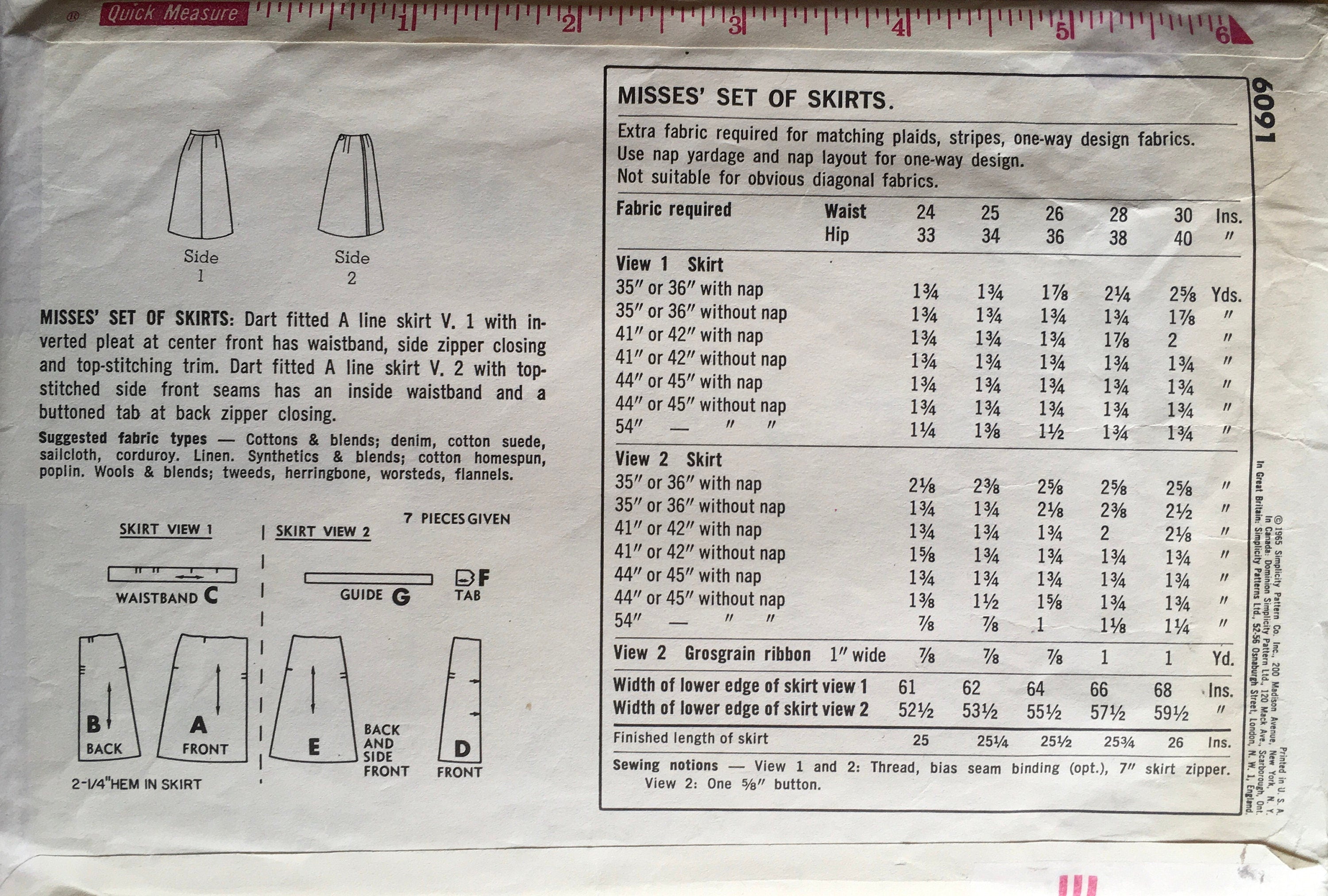 Simplicity 6091 Sewing Pattern (Vintage) CUT