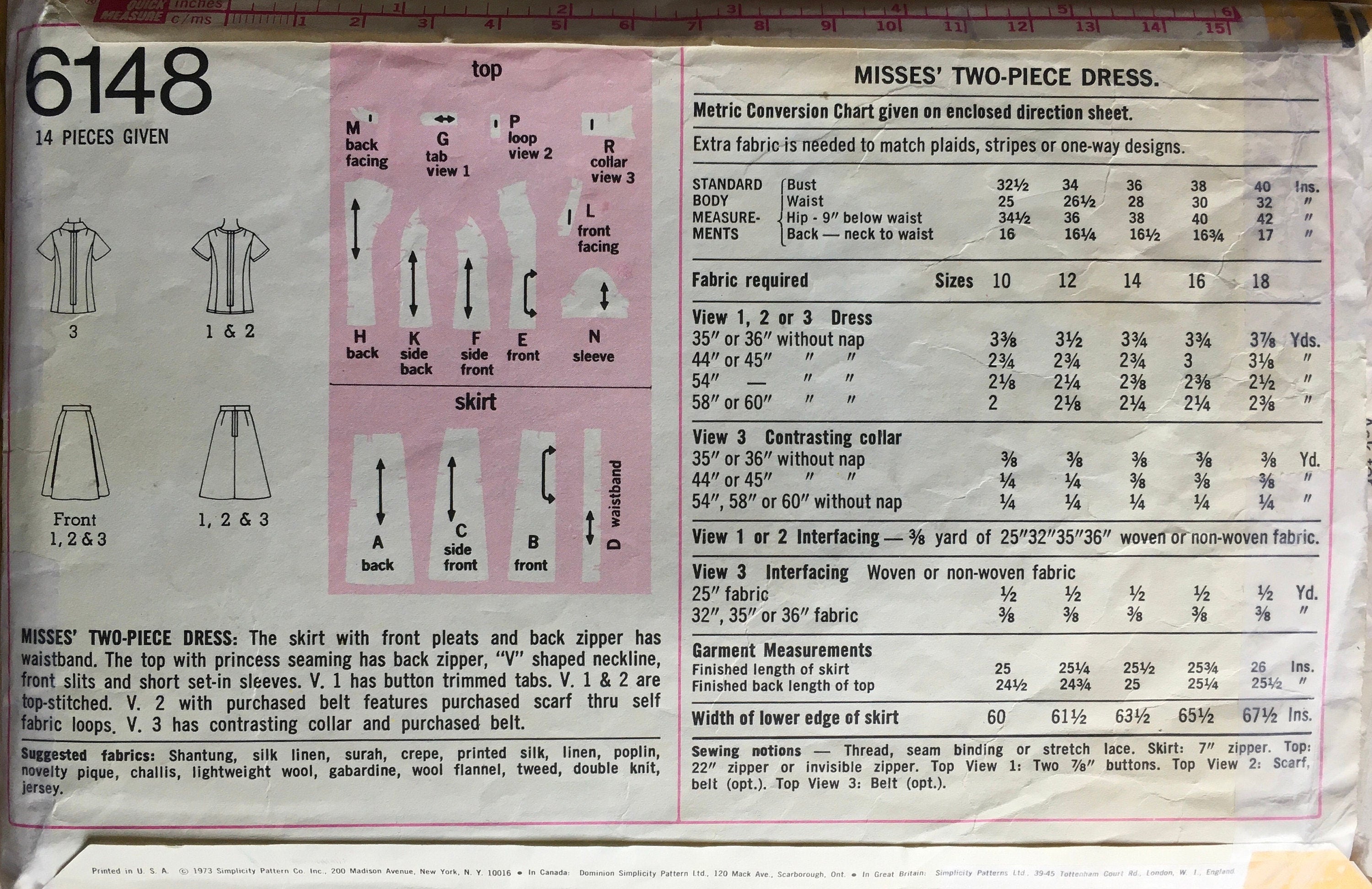 Simplicity 6148 Sewing Pattern (Vintage) CUT