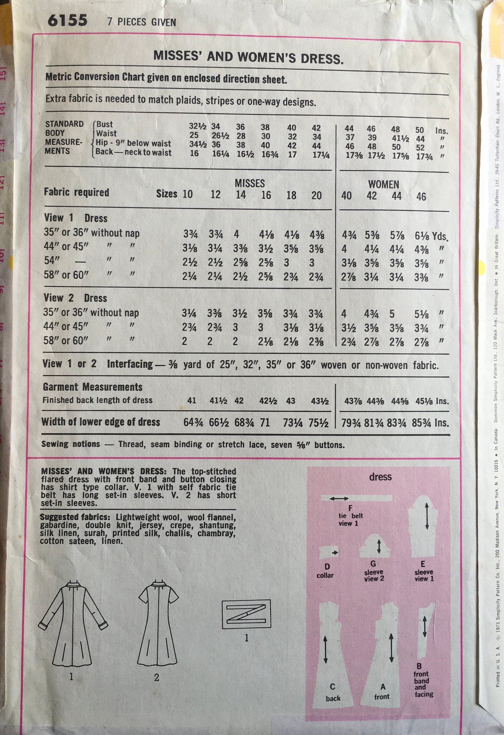 Simplicity 6155 Sewing Pattern (Vintage) UNCUT/CUT