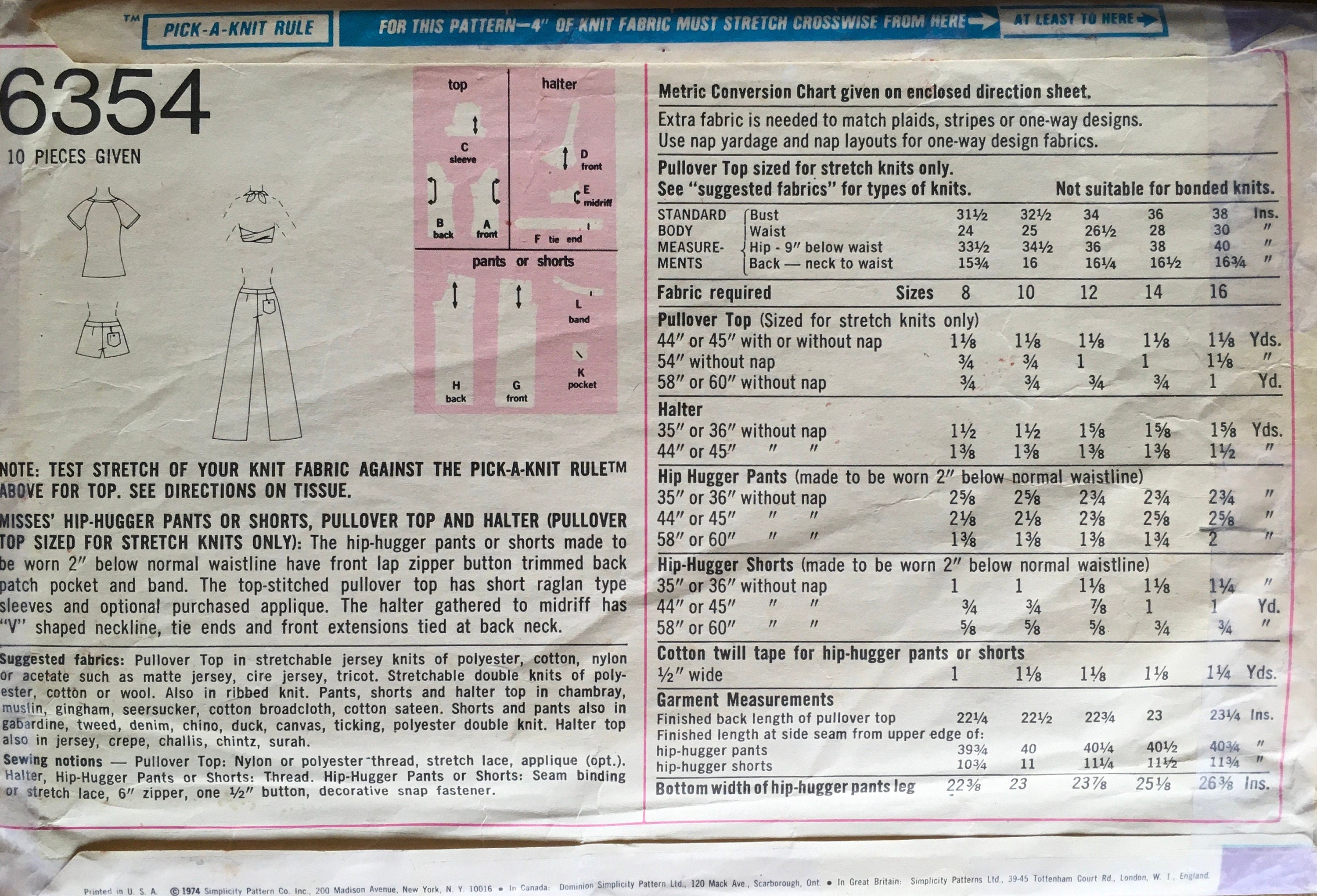 Simplicity 6354 Sewing Pattern (Vintage) CUT