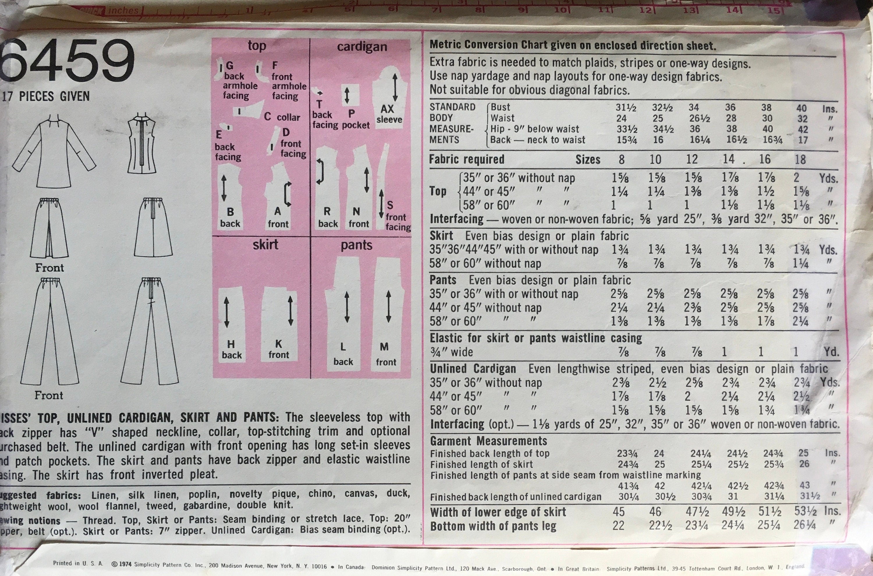 Simplicity 6459 Sewing Pattern (Vintage) UNCUT