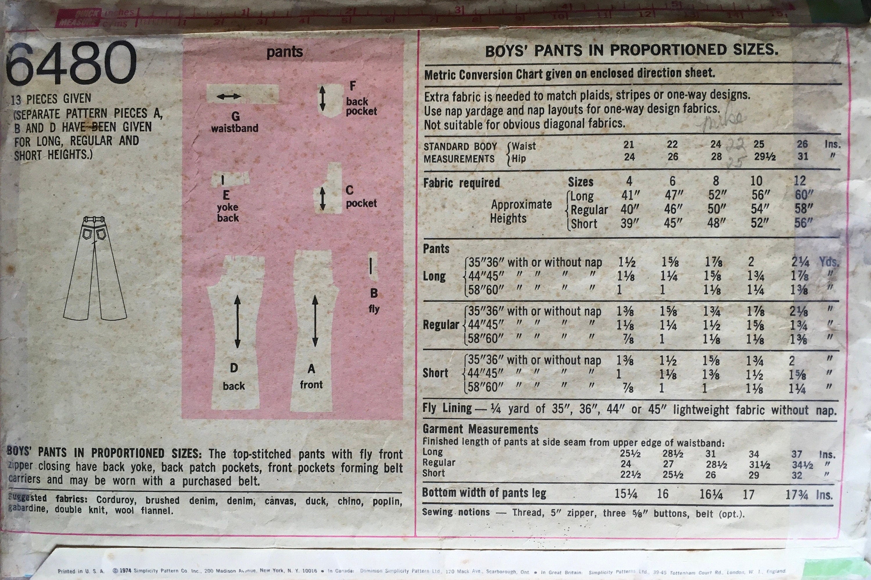 Simplicity 6480 Sewing Pattern (Vintage) CUT