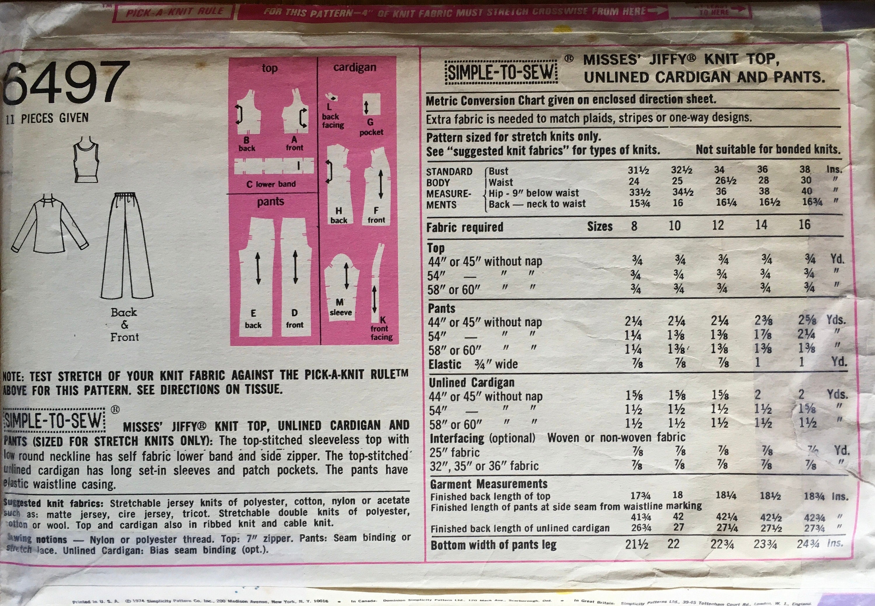Simplicity 6497 Sewing Pattern (Vintage) CUT