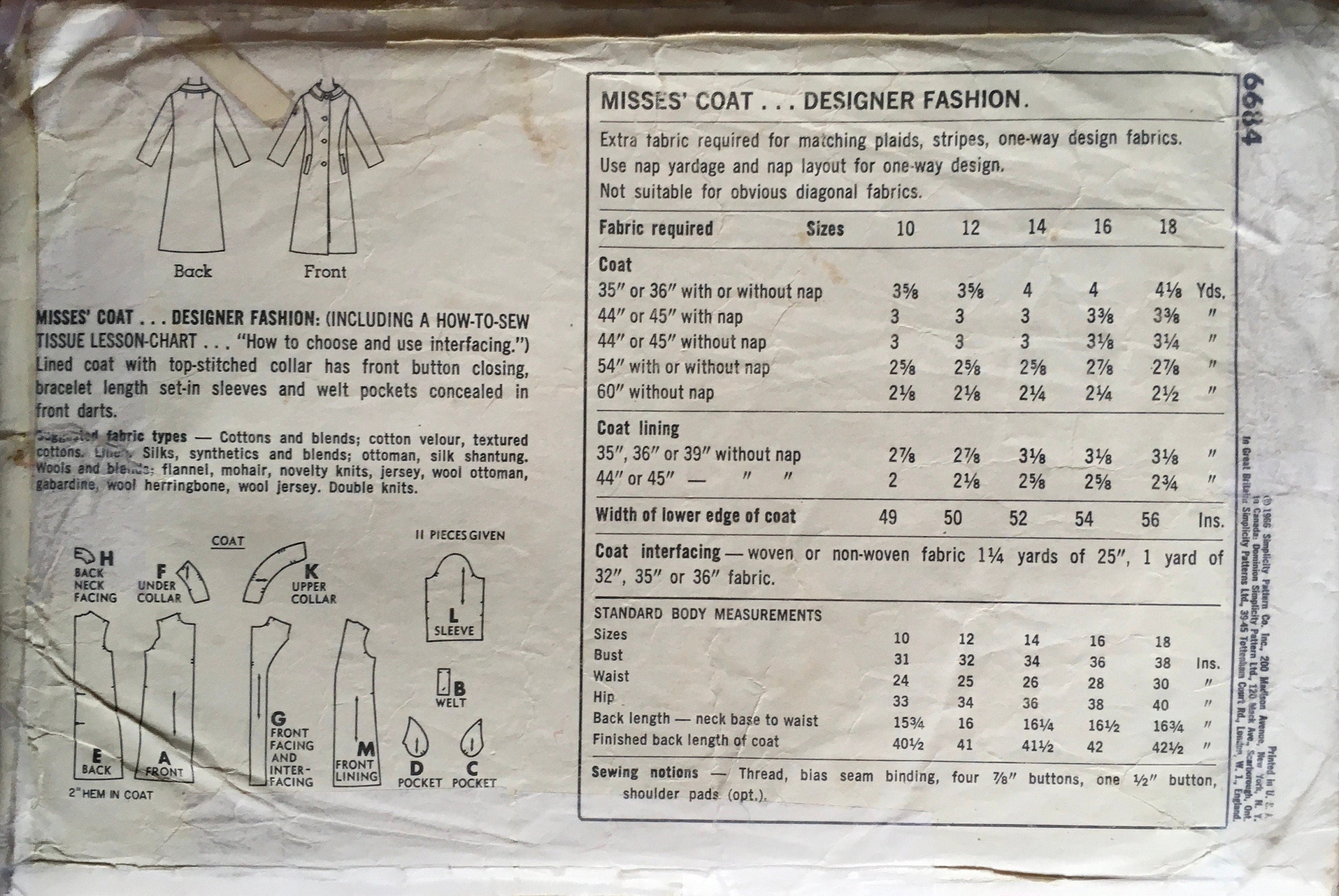 Simplicity 6684 Sewing Pattern (Vintage) UNCUT