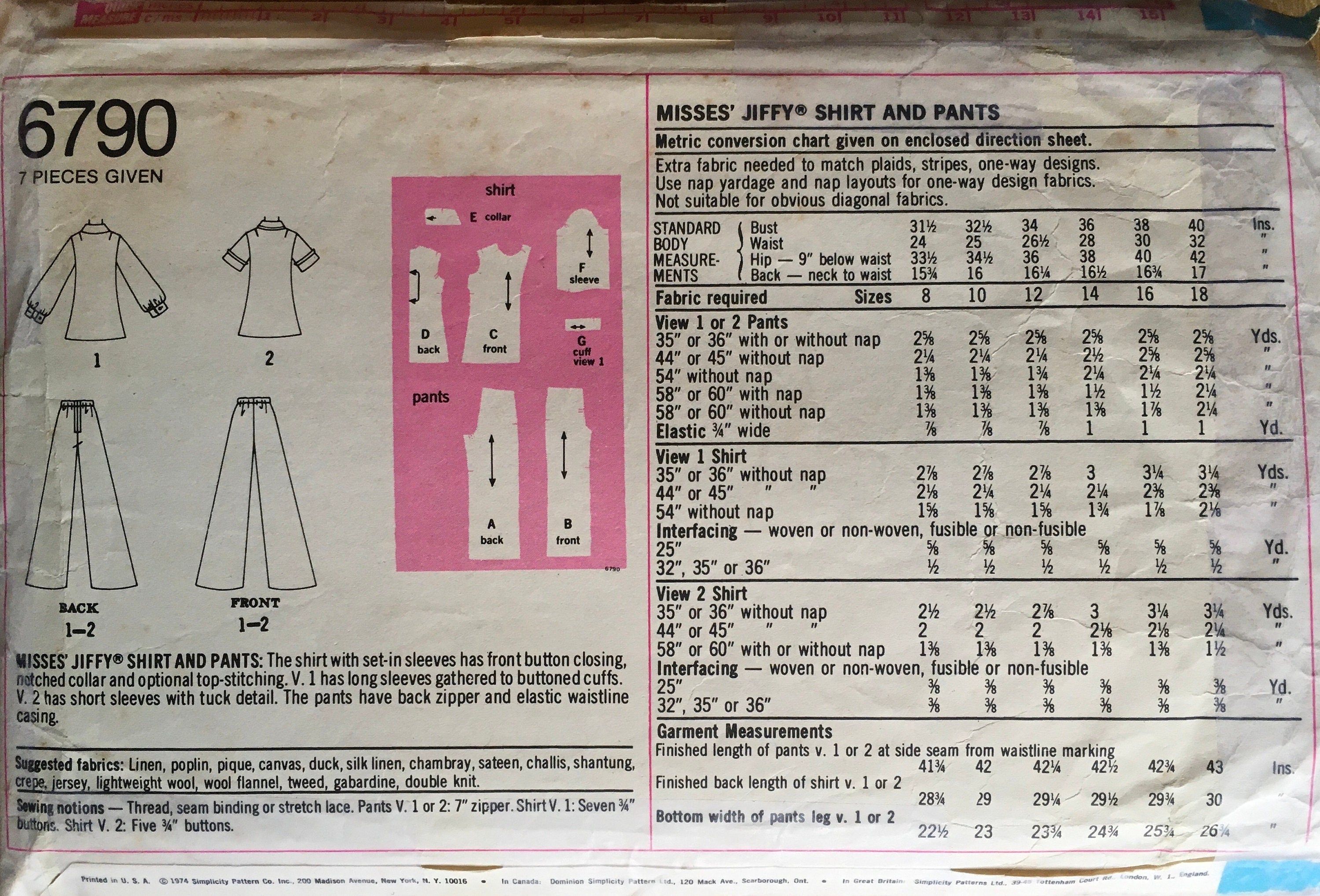 Simplicity 6790 Sewing Pattern (Vintage) CUT