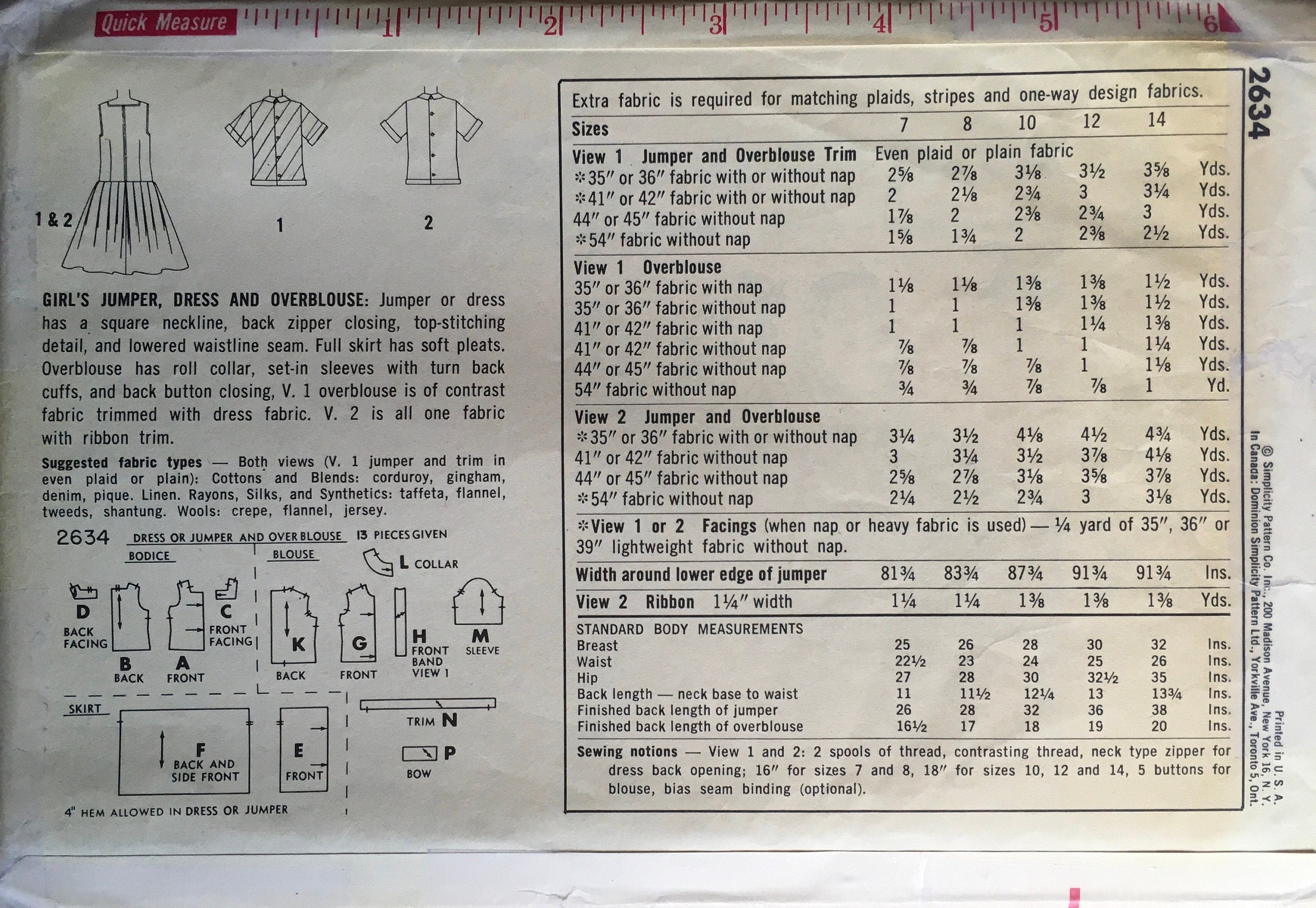 Simplicity 2634 Sewing Pattern (Vintage) UNCUT