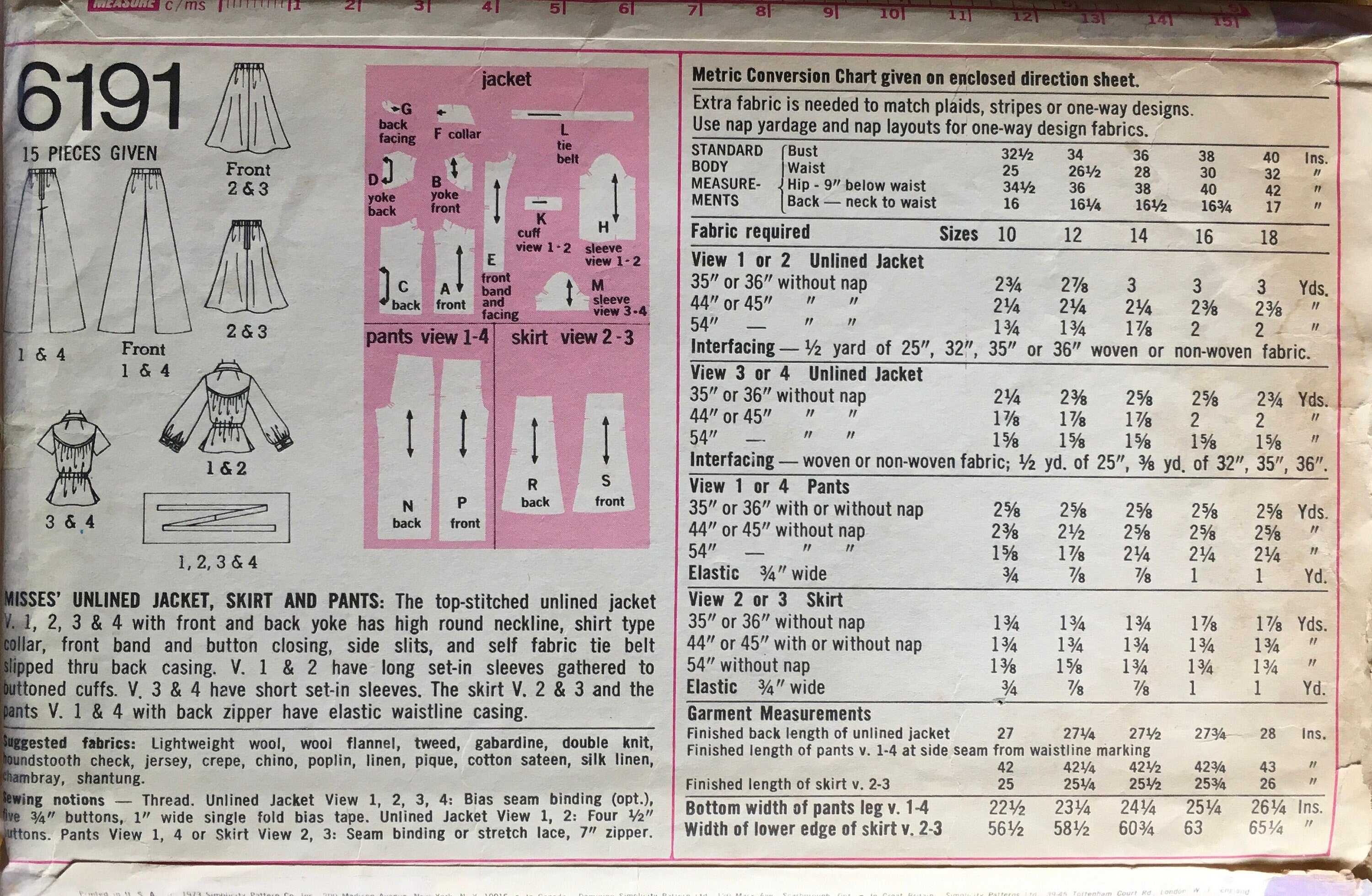 Simplicity 6191 Sewing Pattern (Vintage) CUT